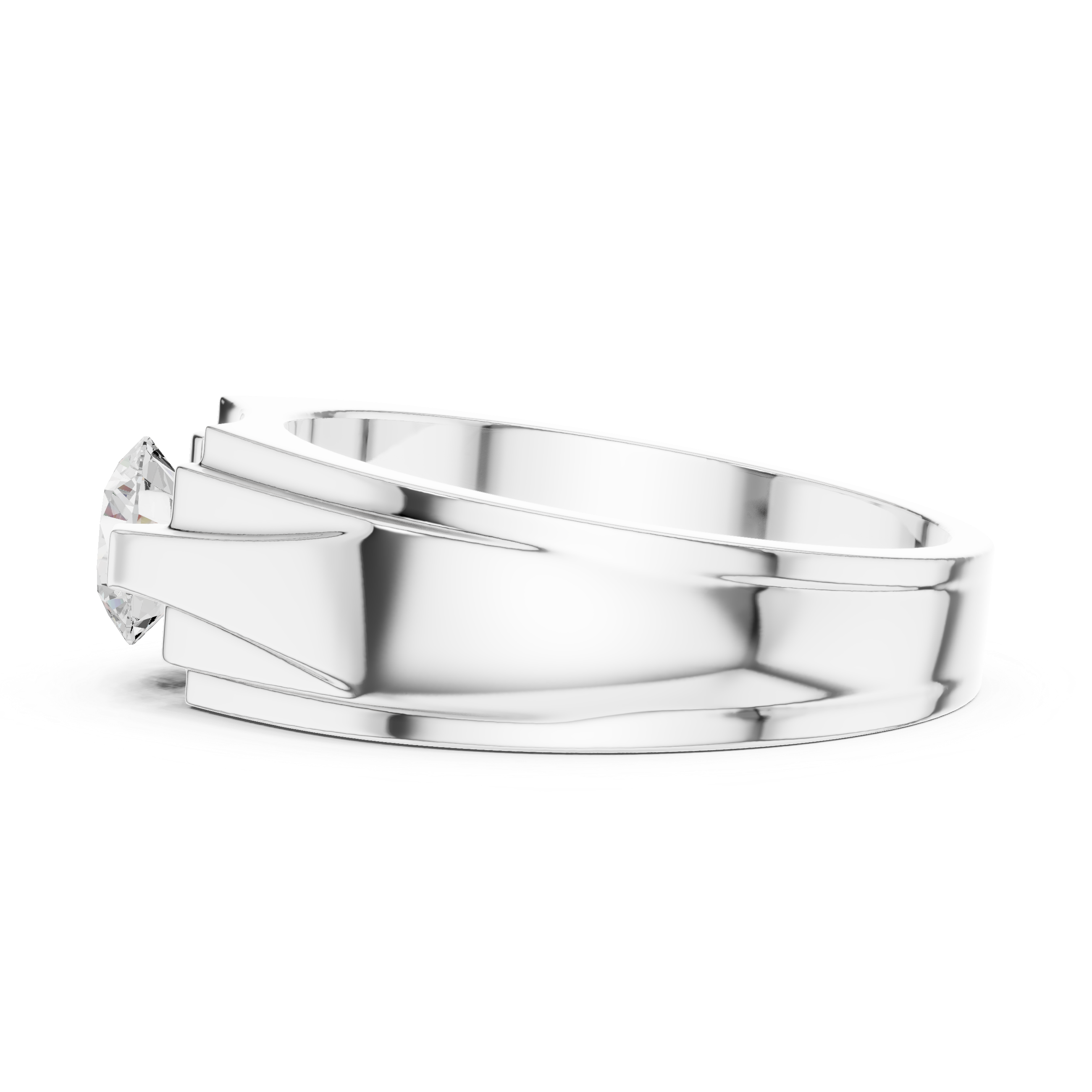 Men’s Architectural Solitaire Diamond Ring – Geometric Shoulder Design with 0.75 CT Round Stone