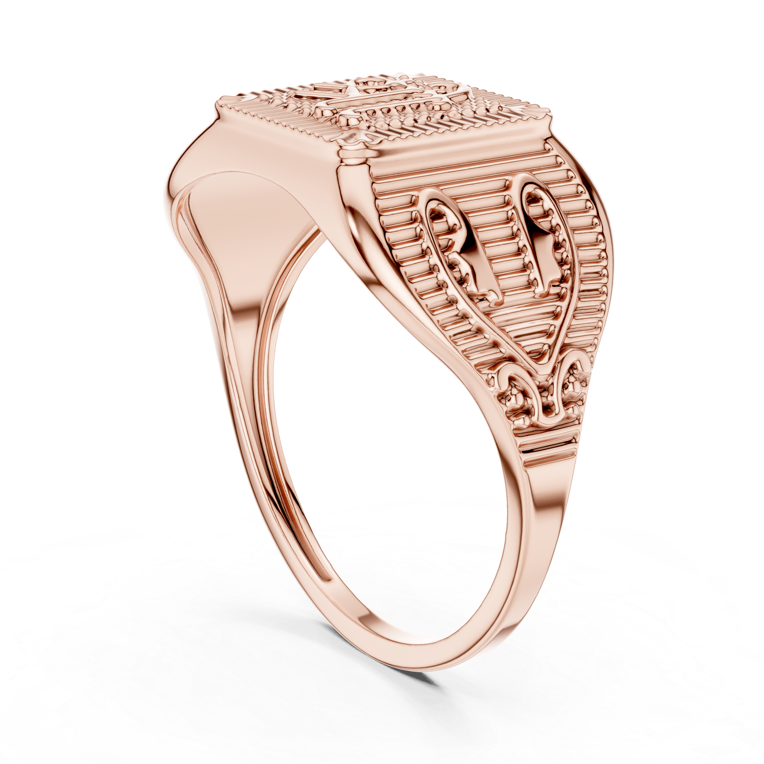 Personalized Monogram Signet Ring – Vintage Inspired Men's Initial Ring with Ornamental Side Details