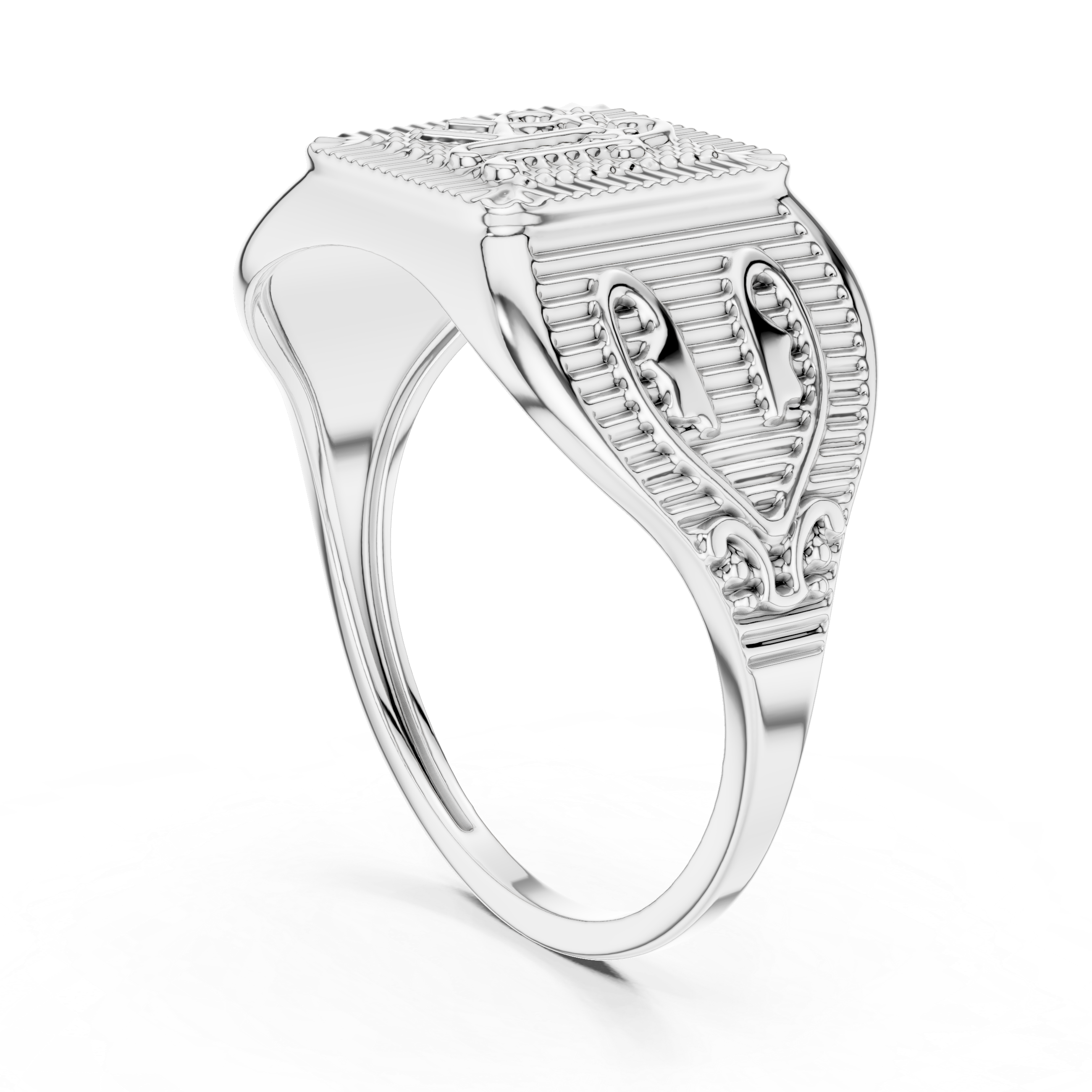 Personalized Monogram Signet Ring – Vintage Inspired Men's Initial Ring with Ornamental Side Details
