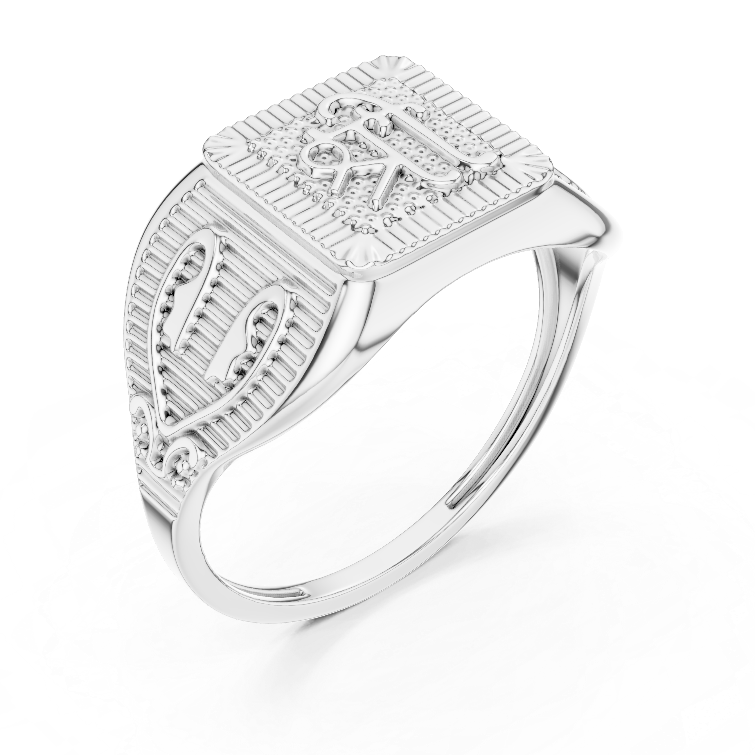 Personalized Monogram Signet Ring – Vintage Inspired Men's Initial Ring with Ornamental Side Details