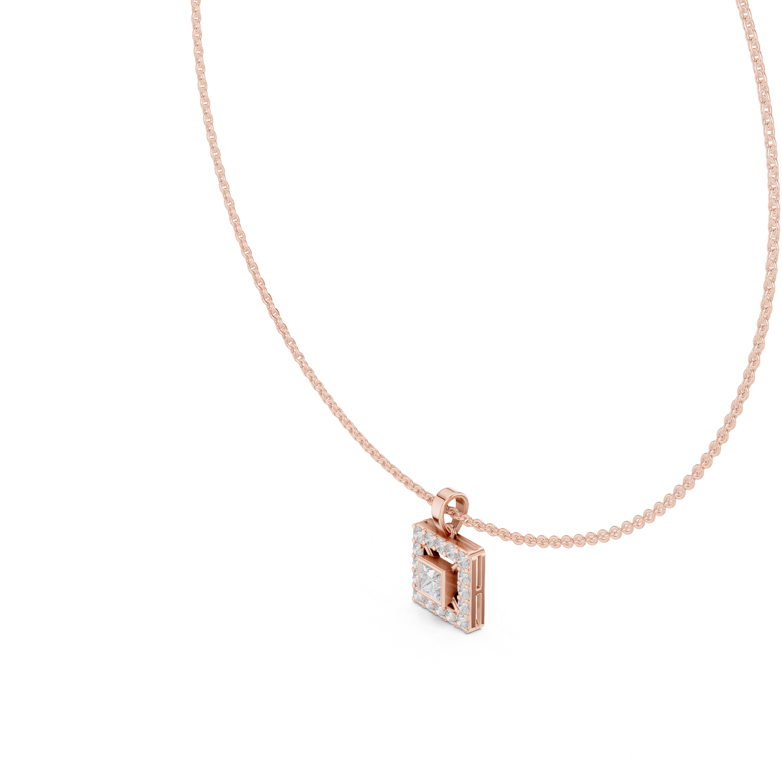 Square Halo Diamond Necklace