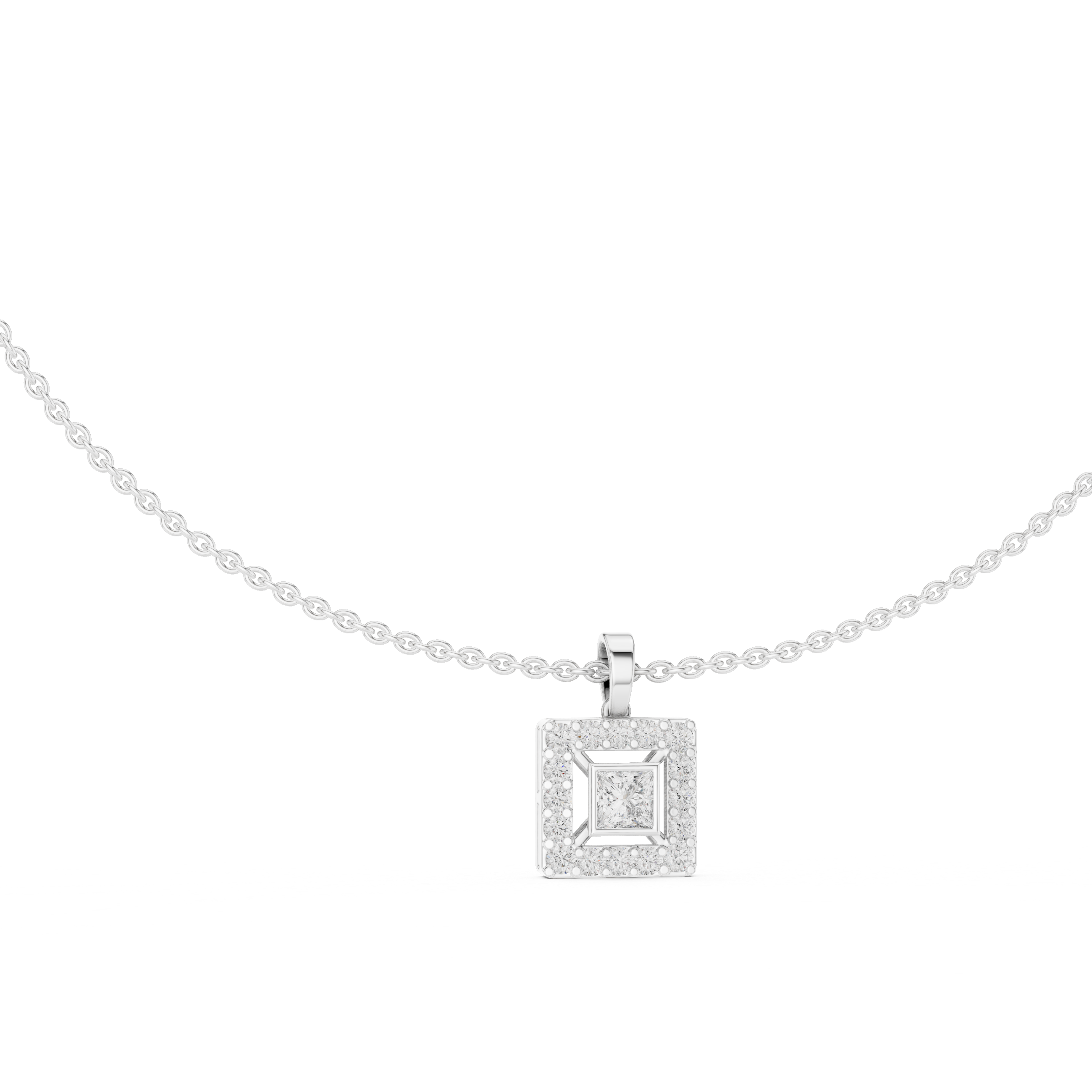 Square Halo Diamond Necklace