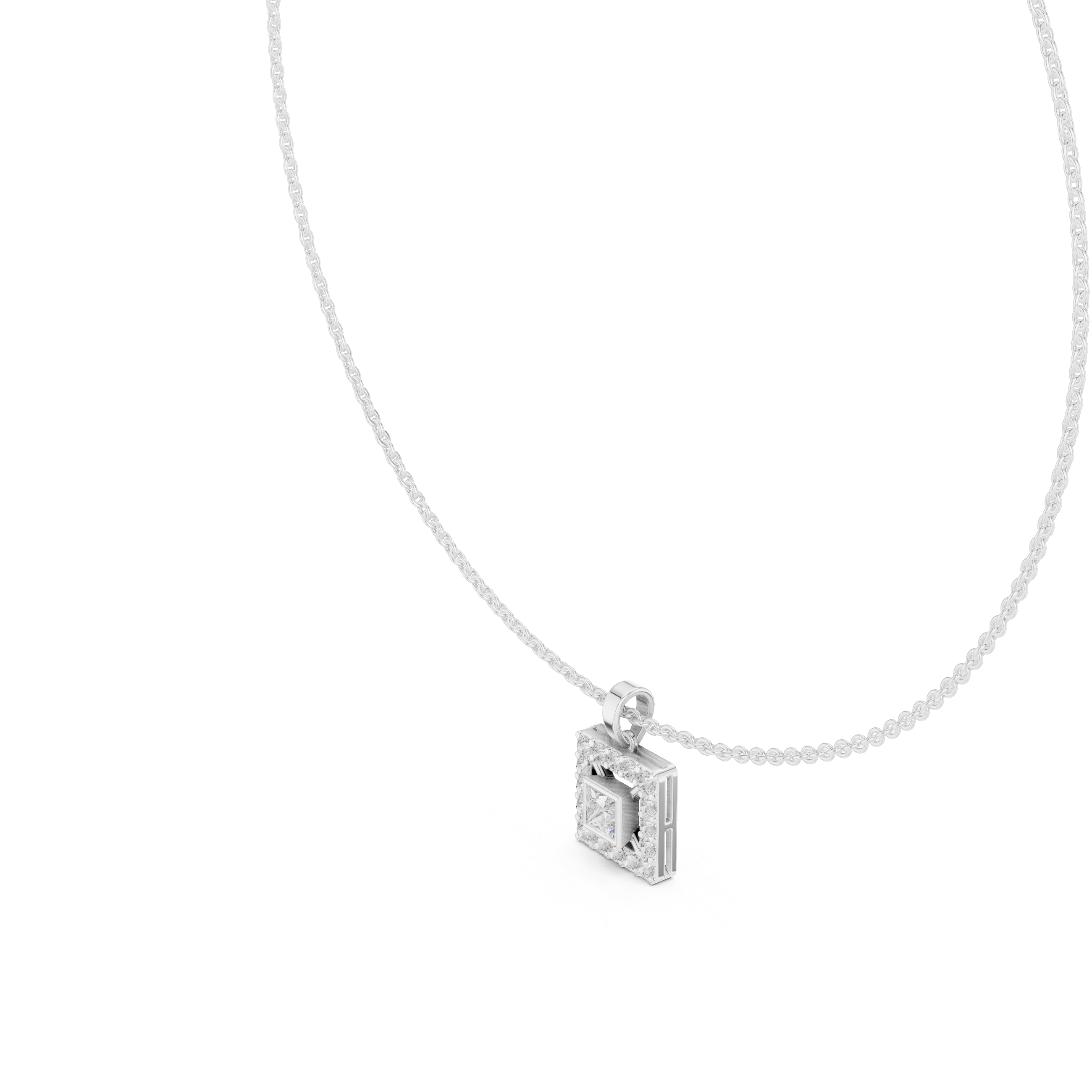 Square Halo Diamond Necklace