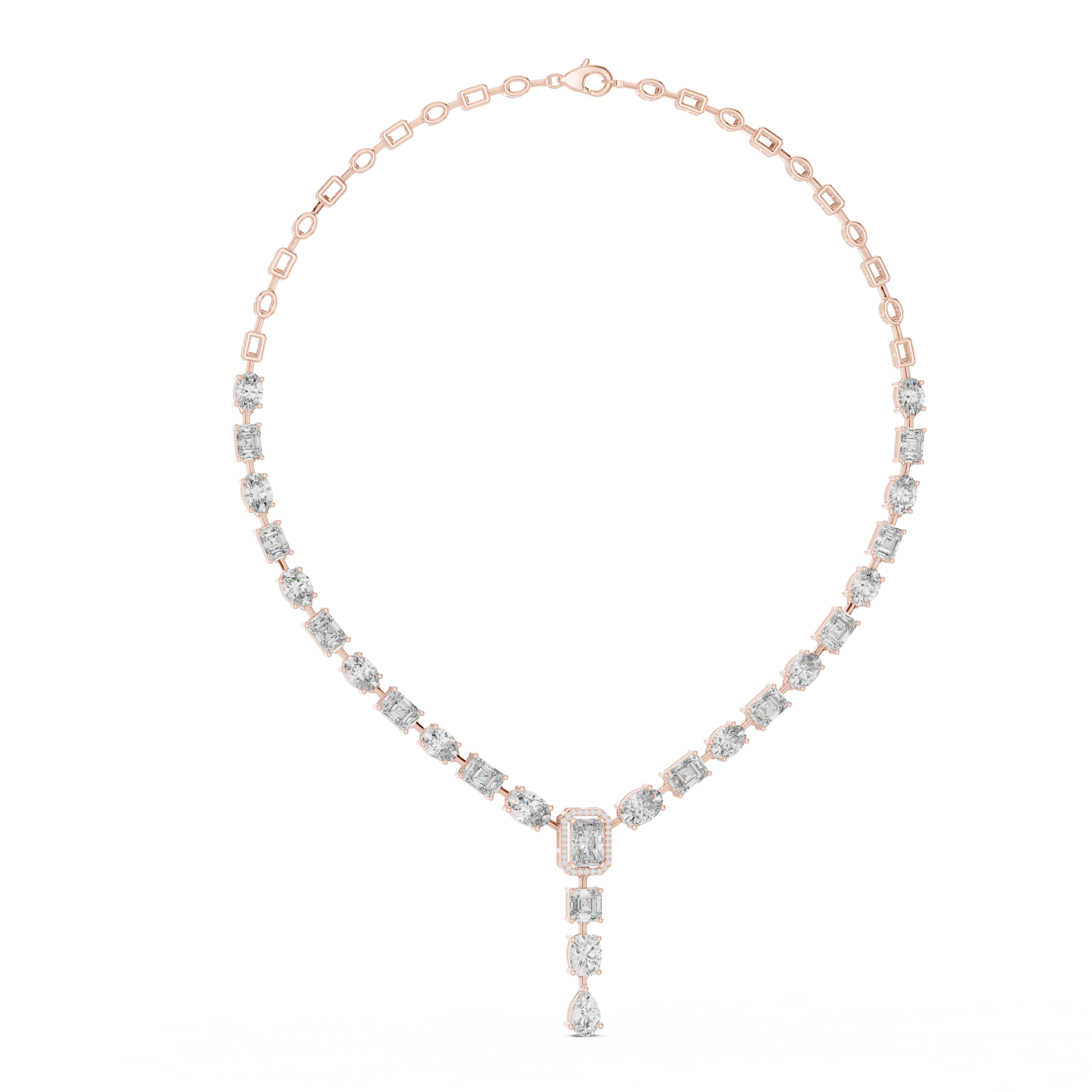 Elegant Multi Shape Drop Diamond Necklace