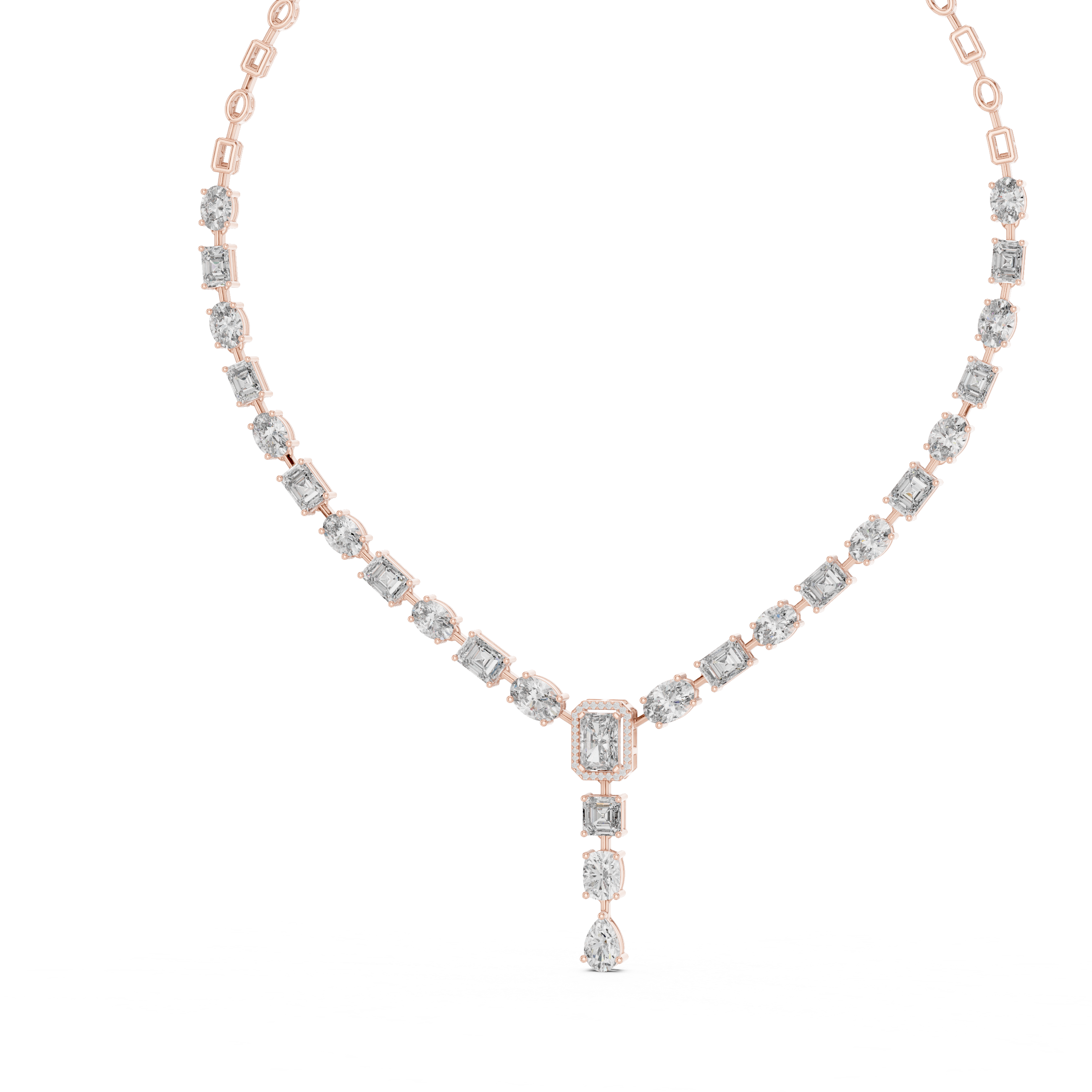 Elegant Multi Shape Drop Diamond Necklace