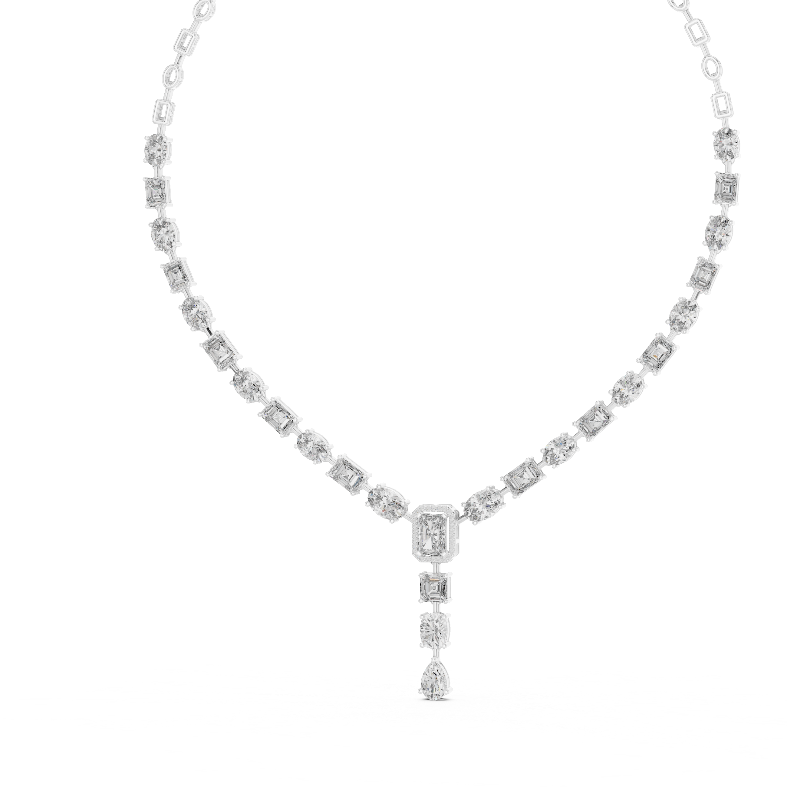 Elegant Multi Shape Drop Diamond Necklace