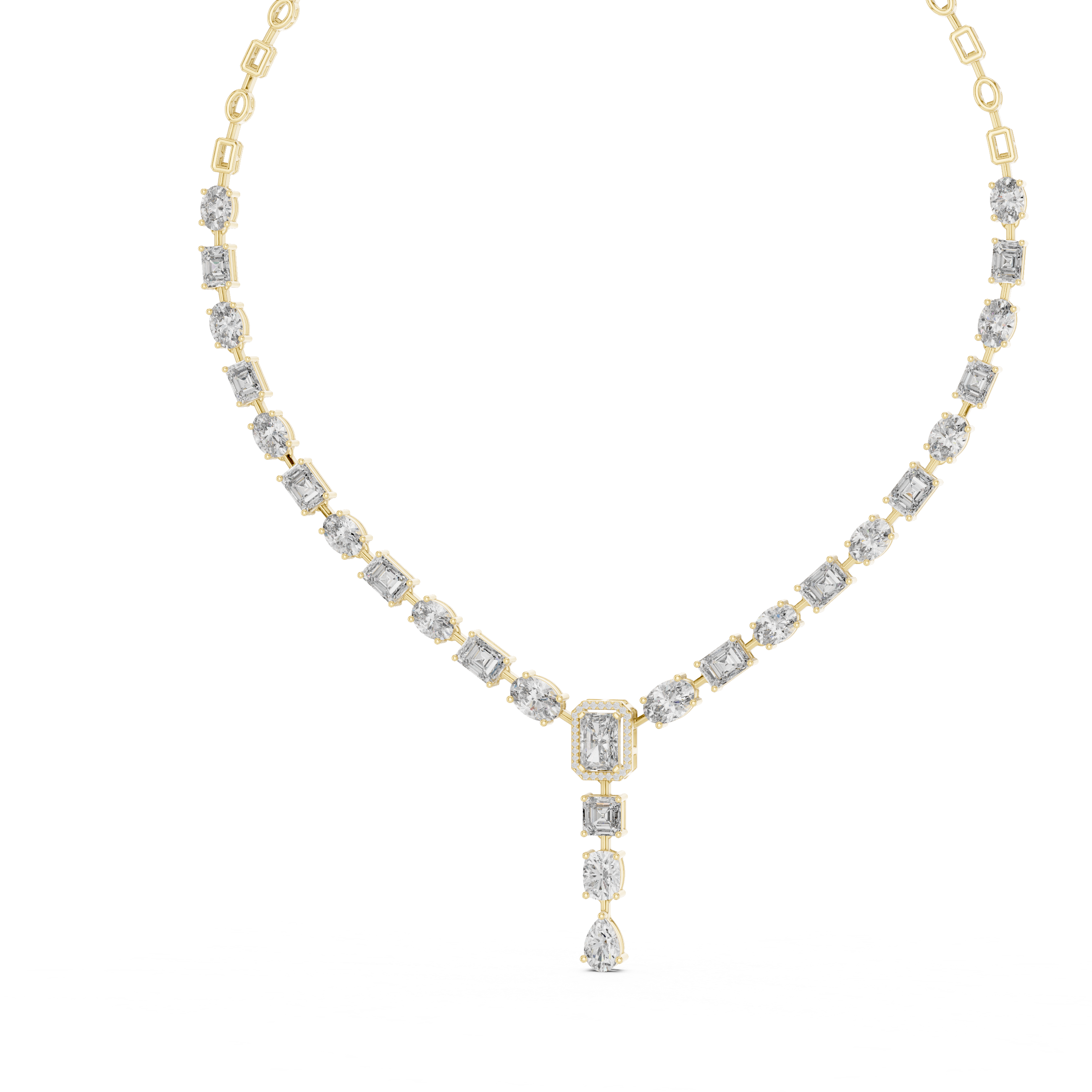 Elegant Multi Shape Drop Diamond Necklace