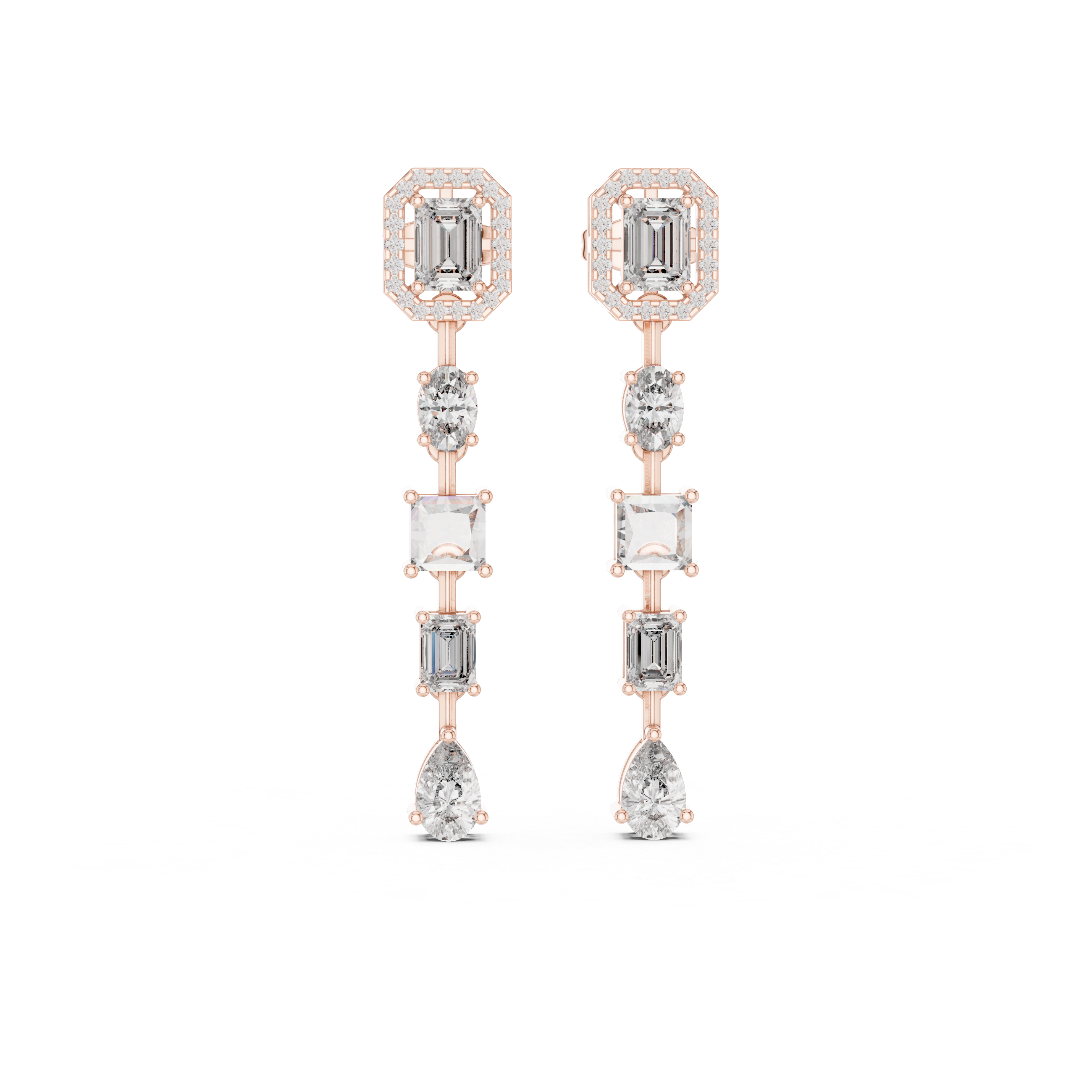 Emerald Halo Multi-Shape Diamond Drop Earrings
