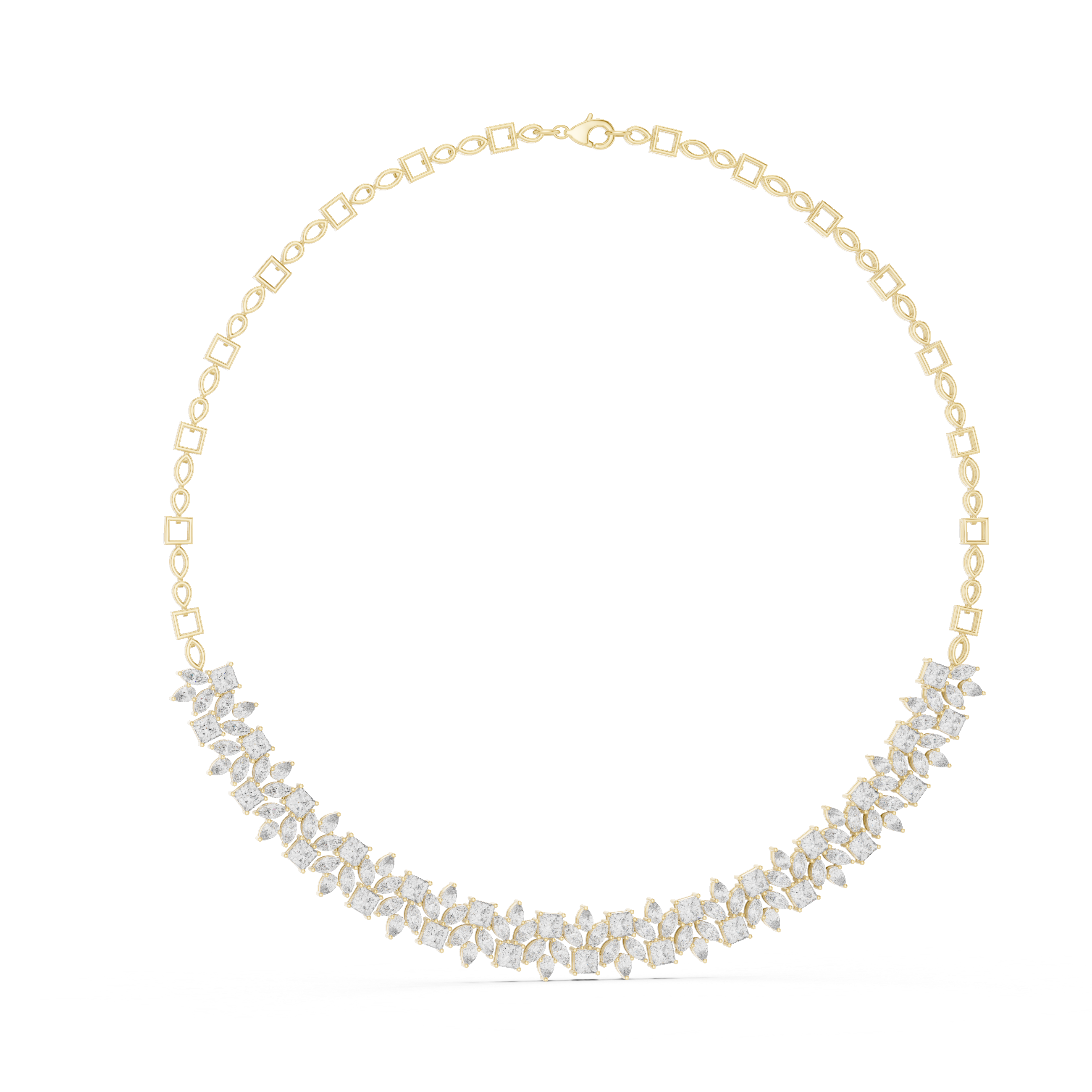 Floral Cluster Multi Shape Diamond Necklace