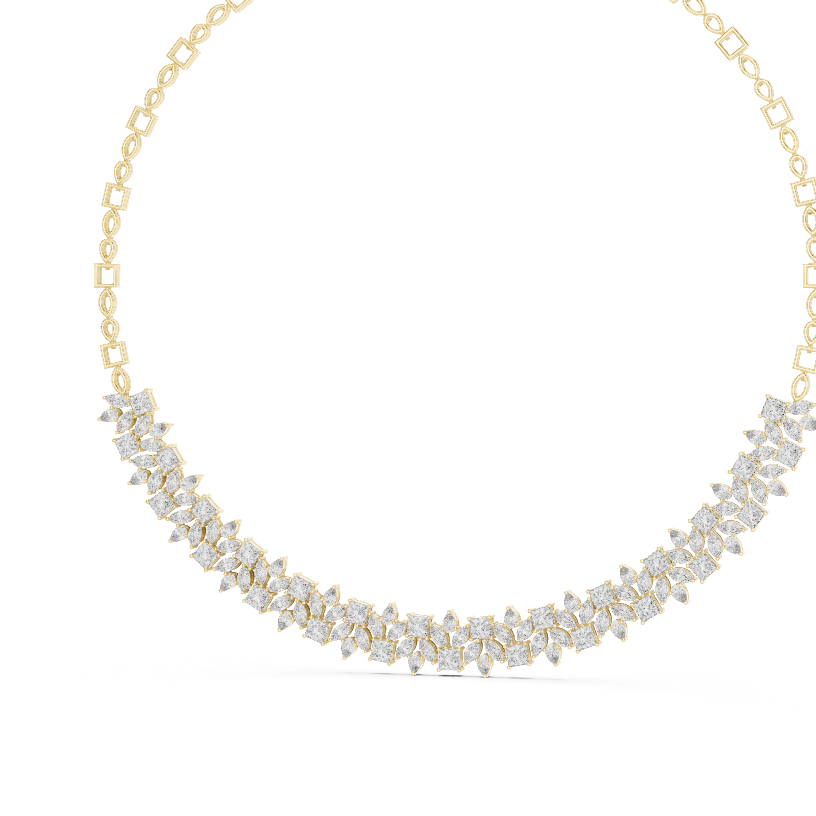 Floral Cluster Multi Shape Diamond Necklace