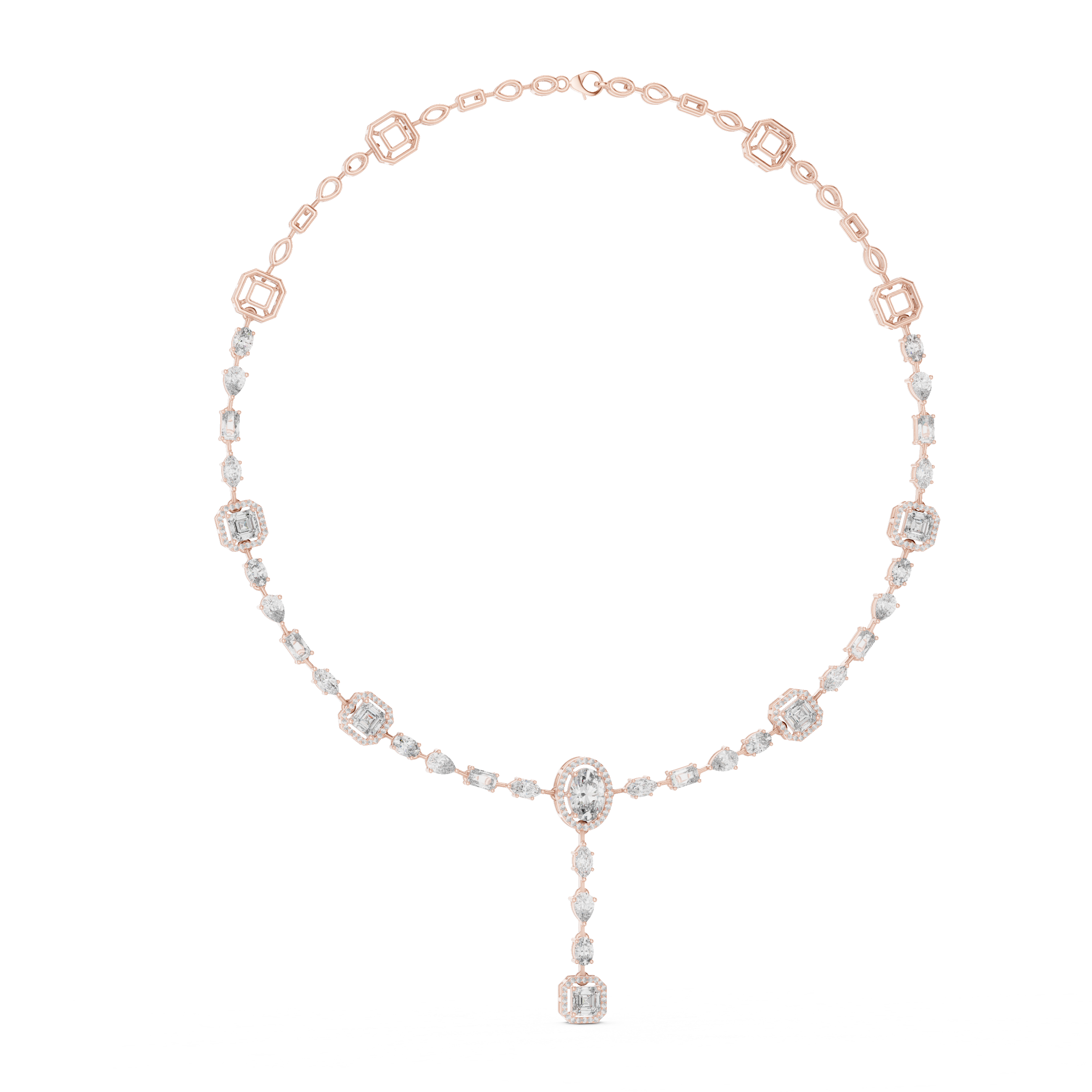 Multi Shape Halo Drop Diamond Necklace