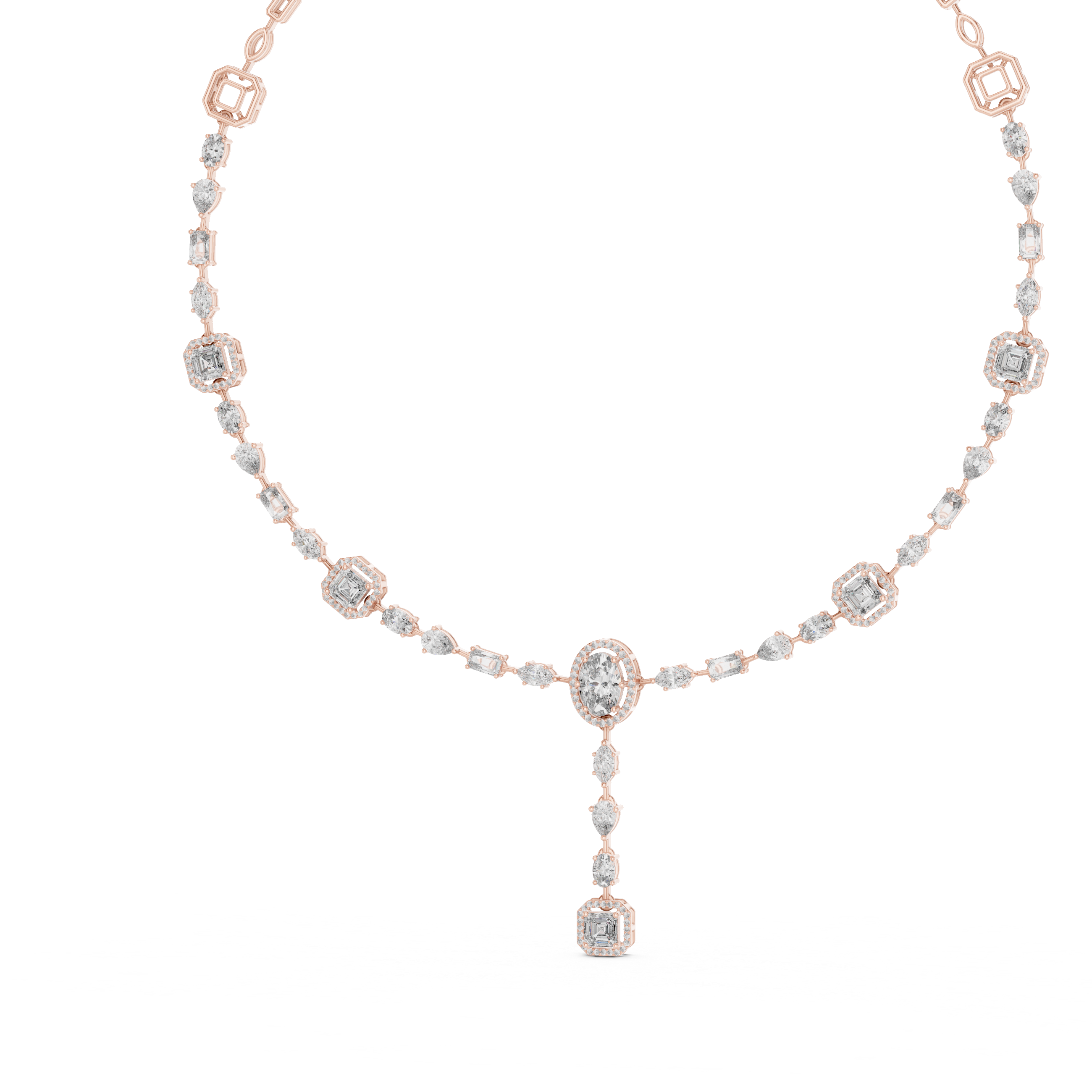 Multi Shape Halo Drop Diamond Necklace