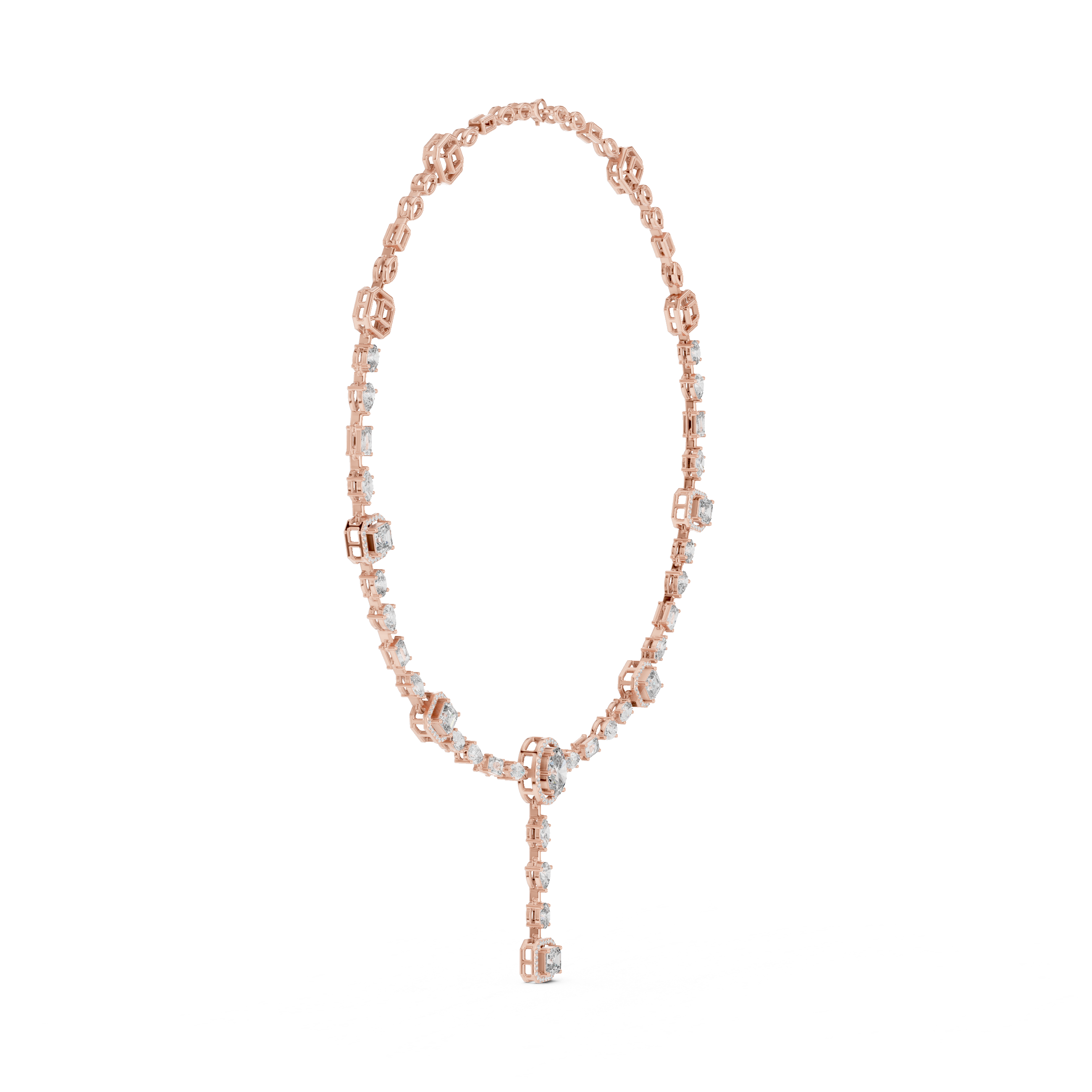 Multi Shape Halo Drop Diamond Necklace