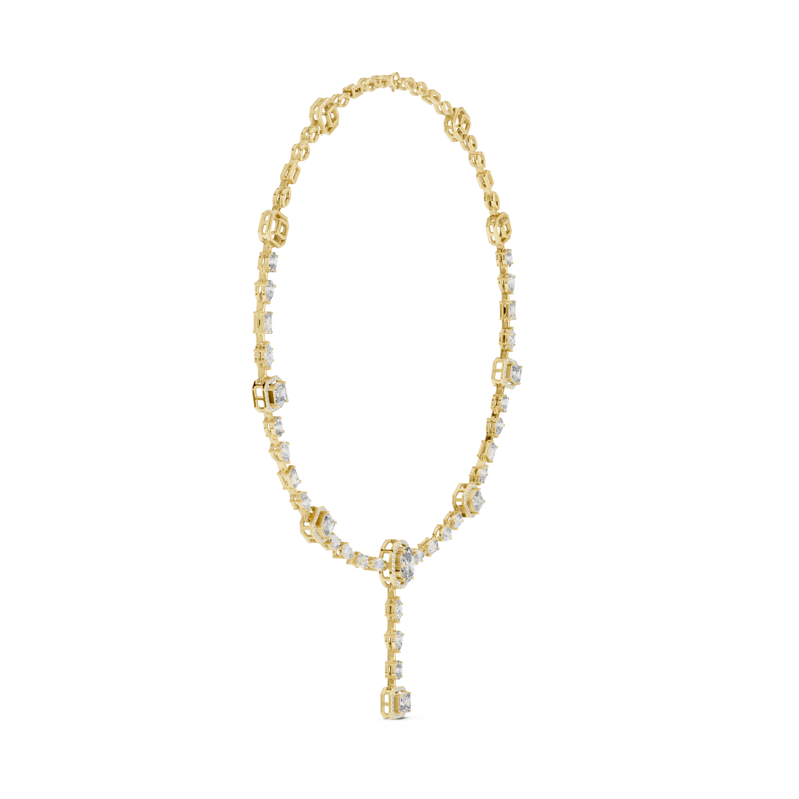 Multi Shape Halo Drop Diamond Necklace