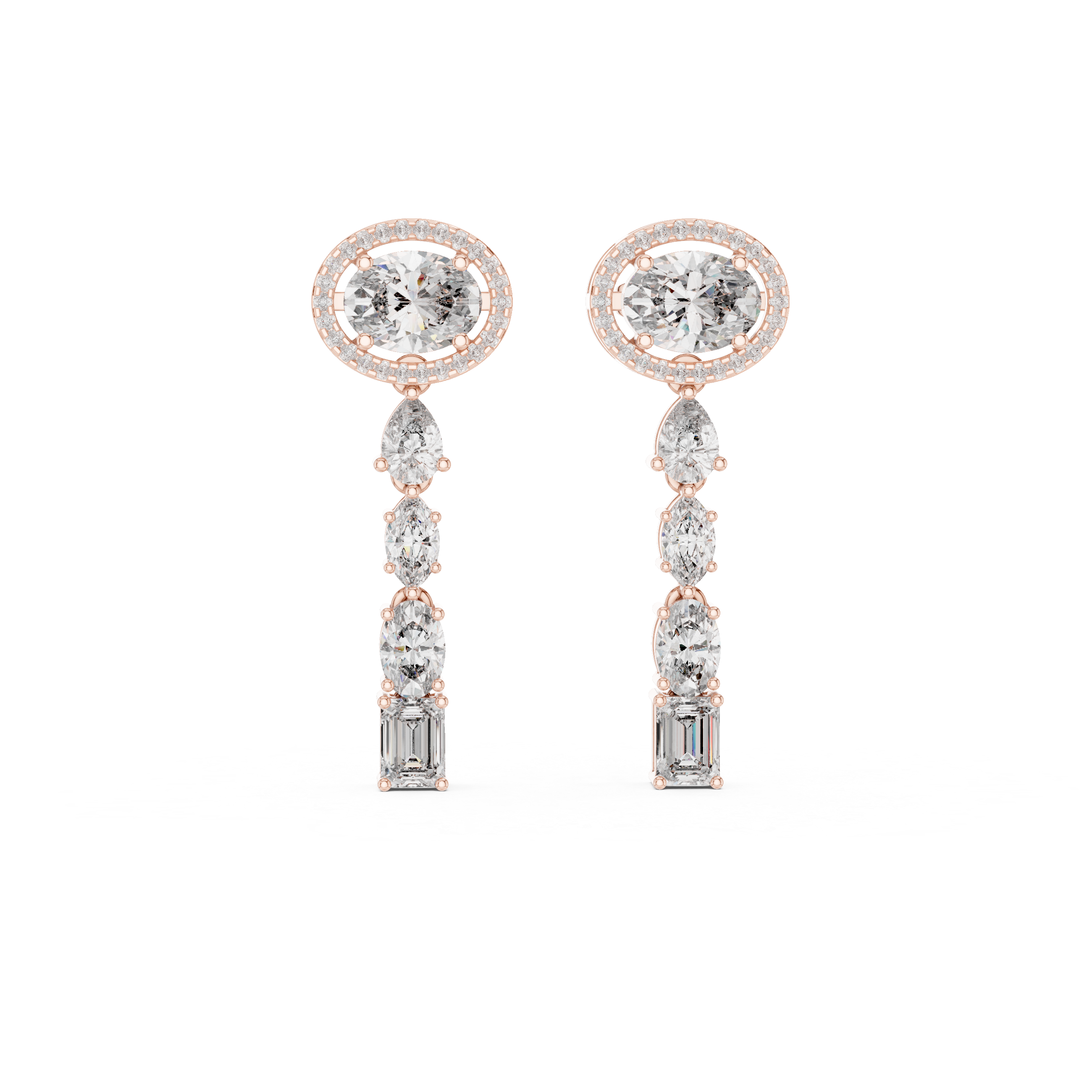 Oval Halo Multi-Shape Diamond Drop Earrings