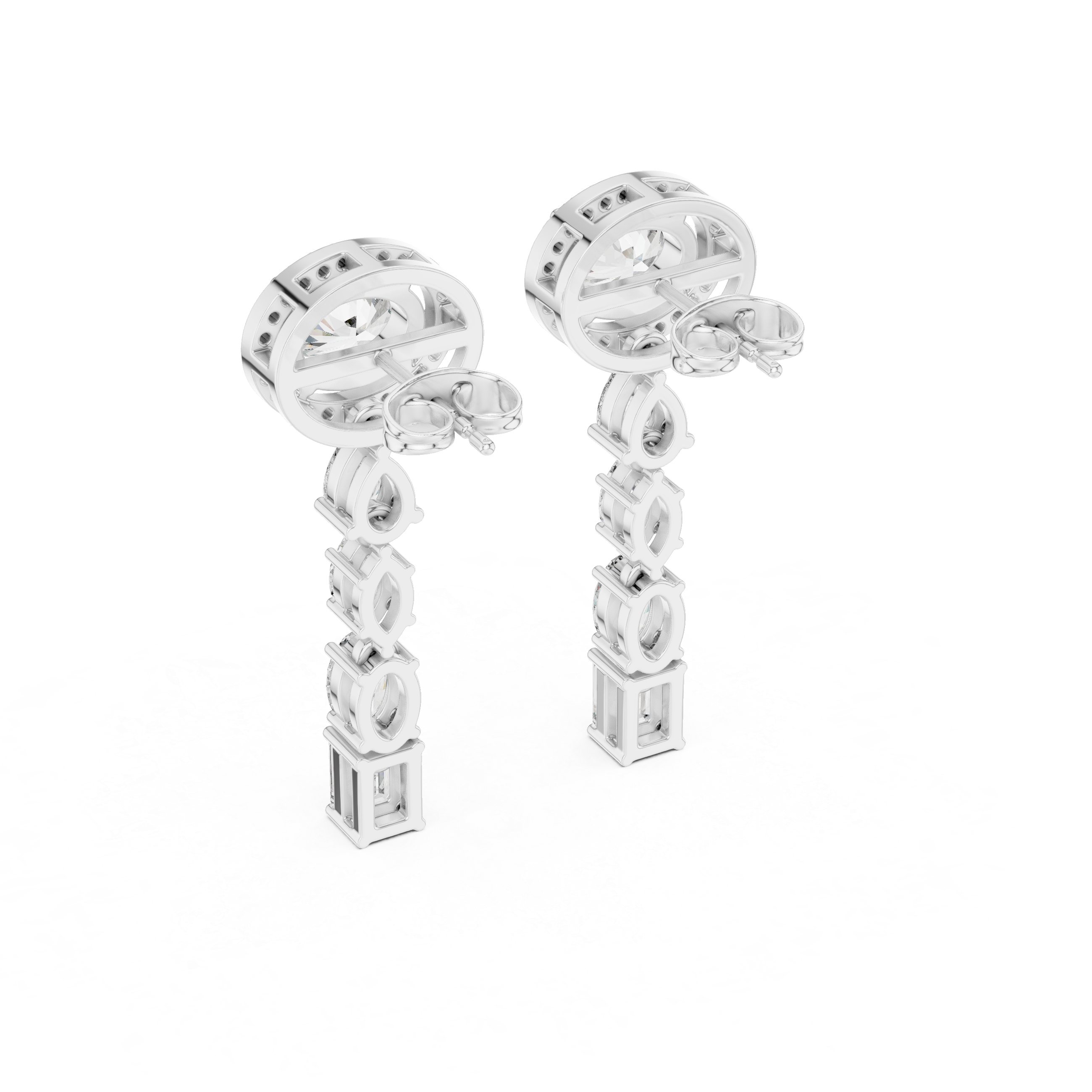 Oval Halo Multi-Shape Diamond Drop Earrings