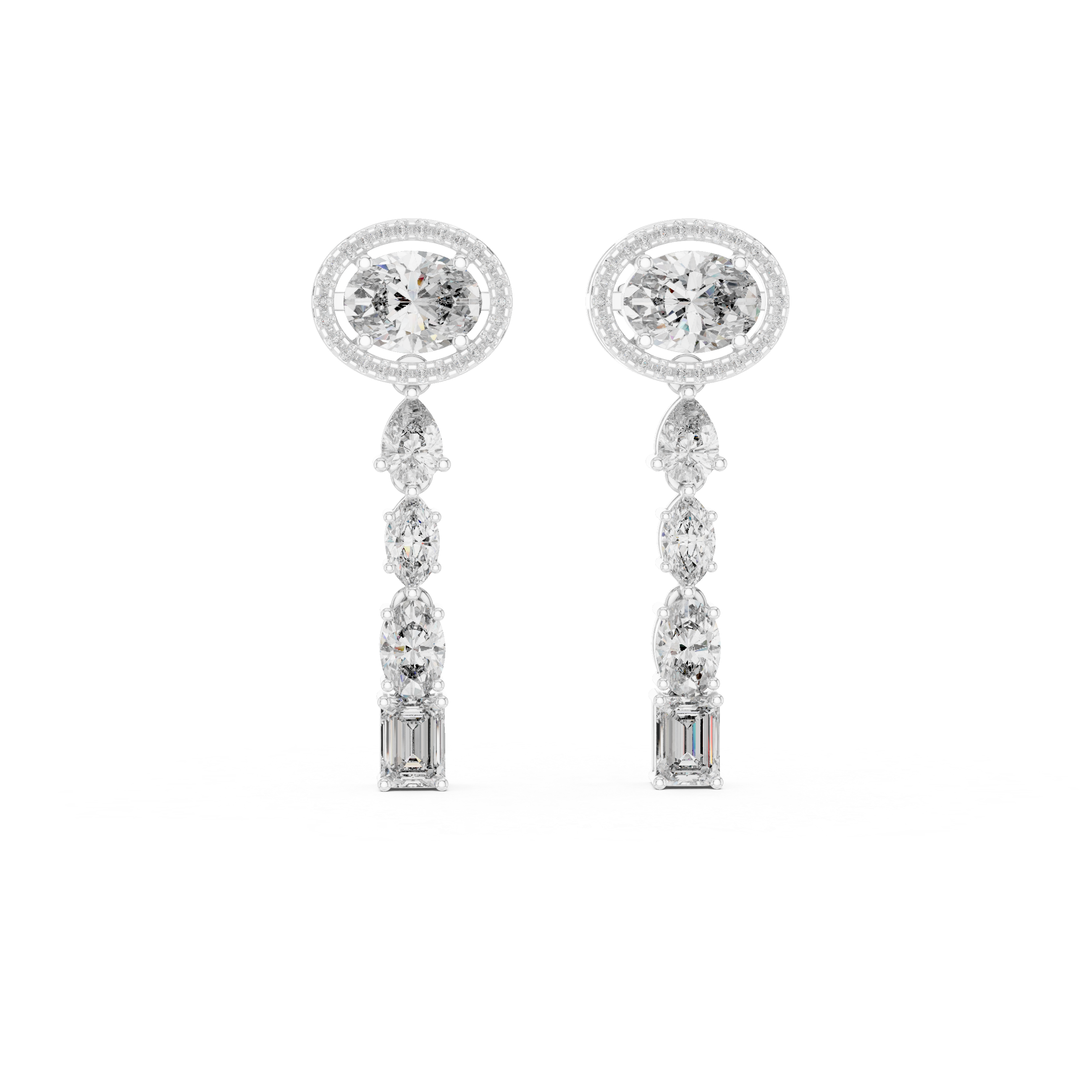 Oval Halo Multi-Shape Diamond Drop Earrings