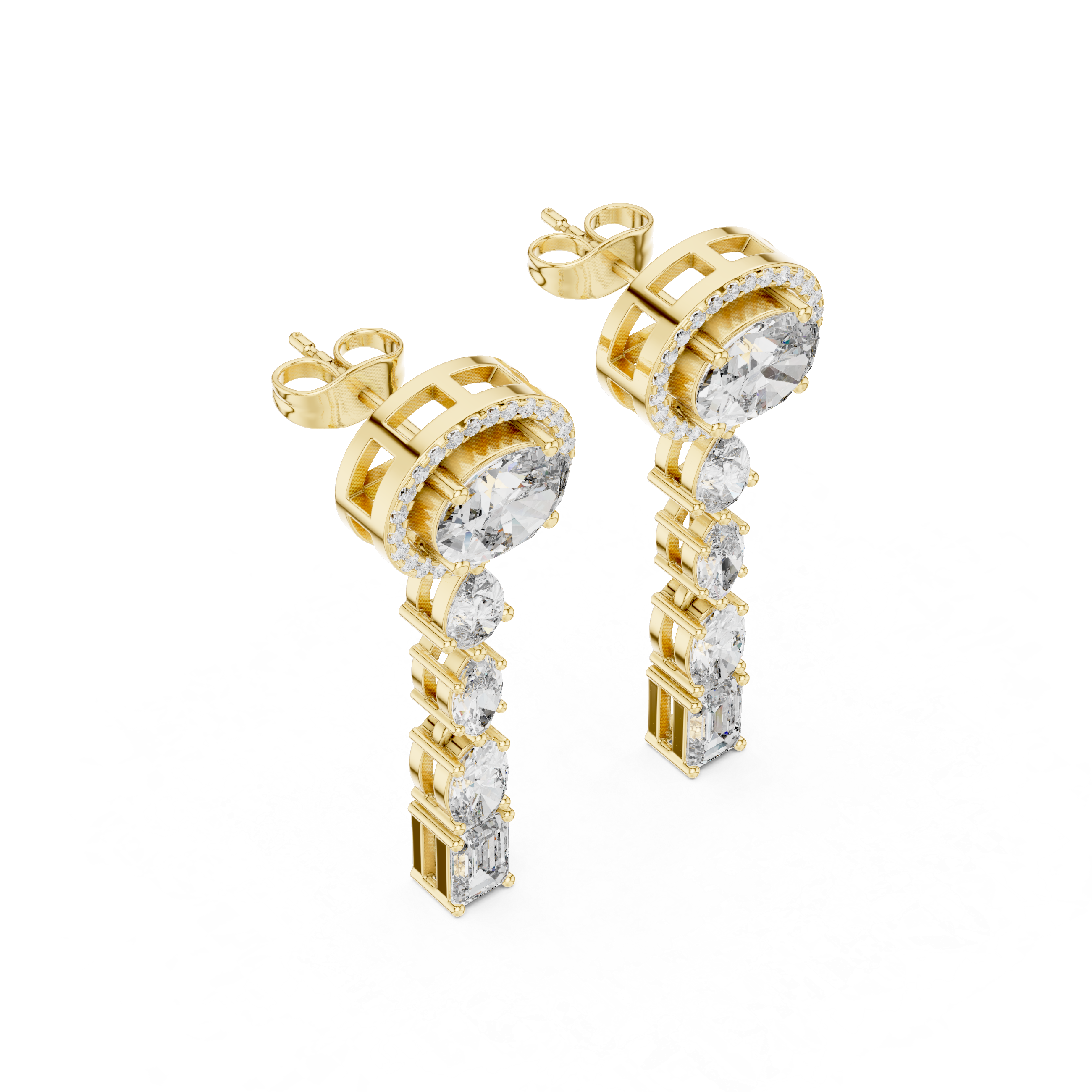 Oval Halo Multi-Shape Diamond Drop Earrings