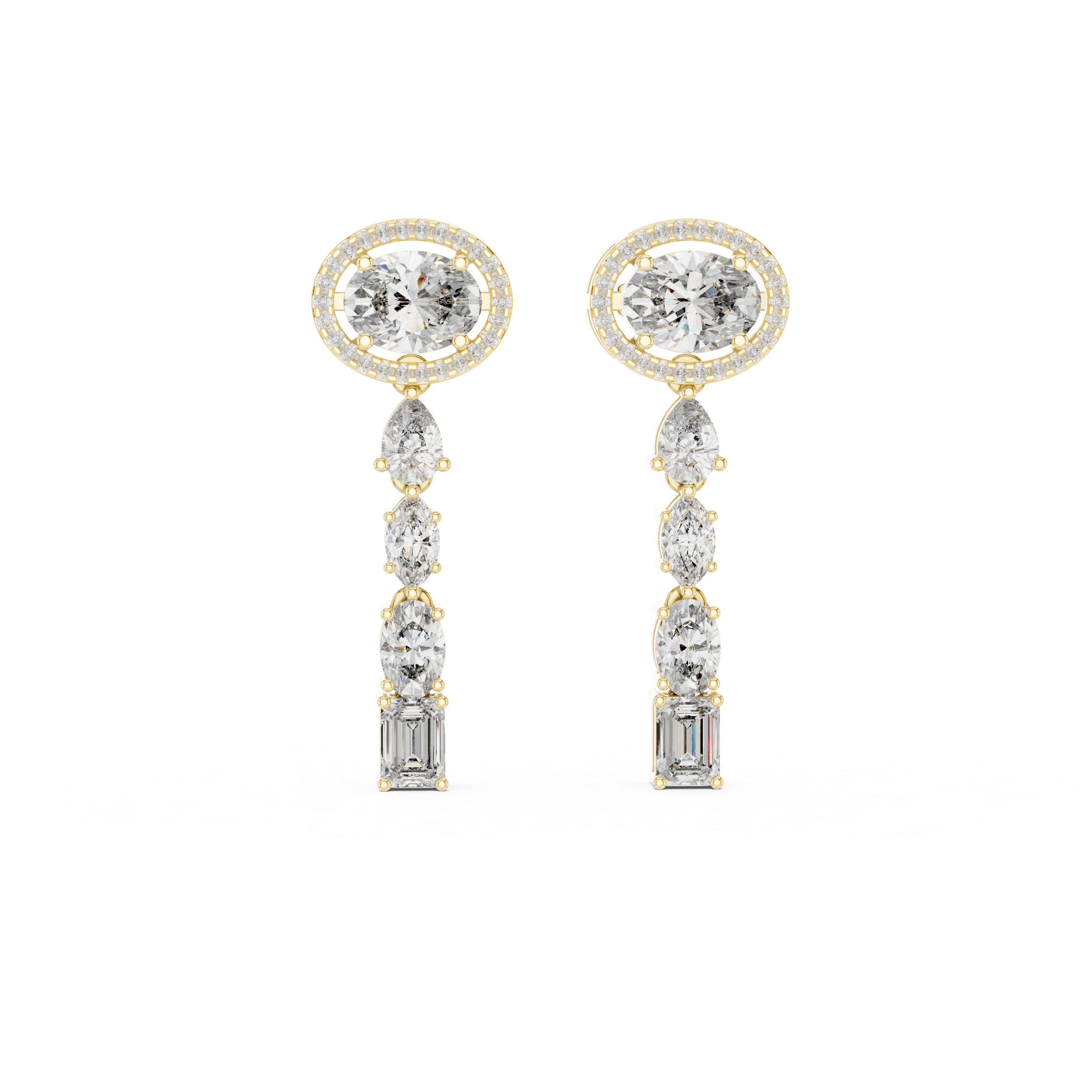 Oval Halo Multi-Shape Diamond Drop Earrings