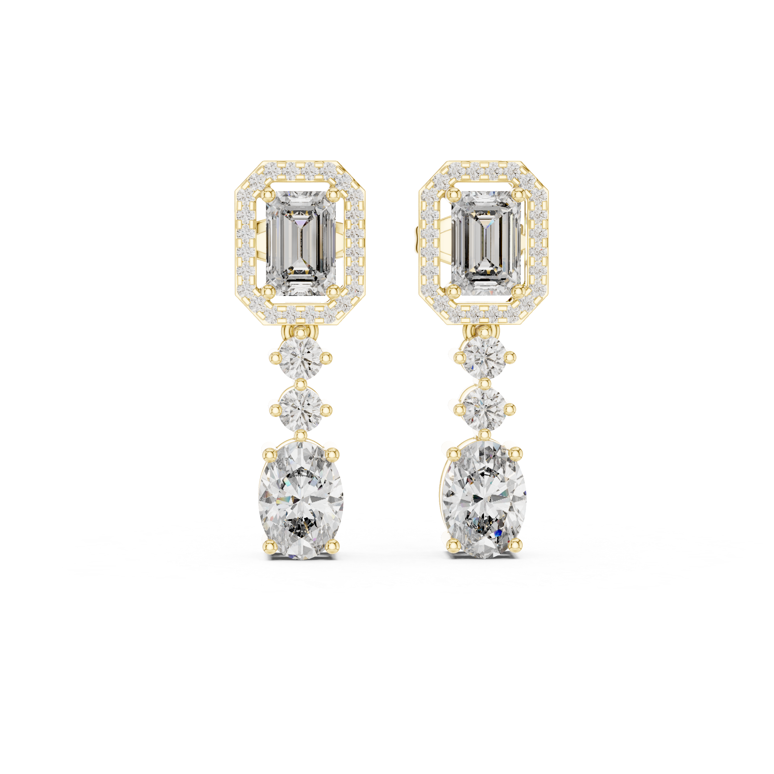 Emerald Halo Multi-Stone Diamond Drop Earrings