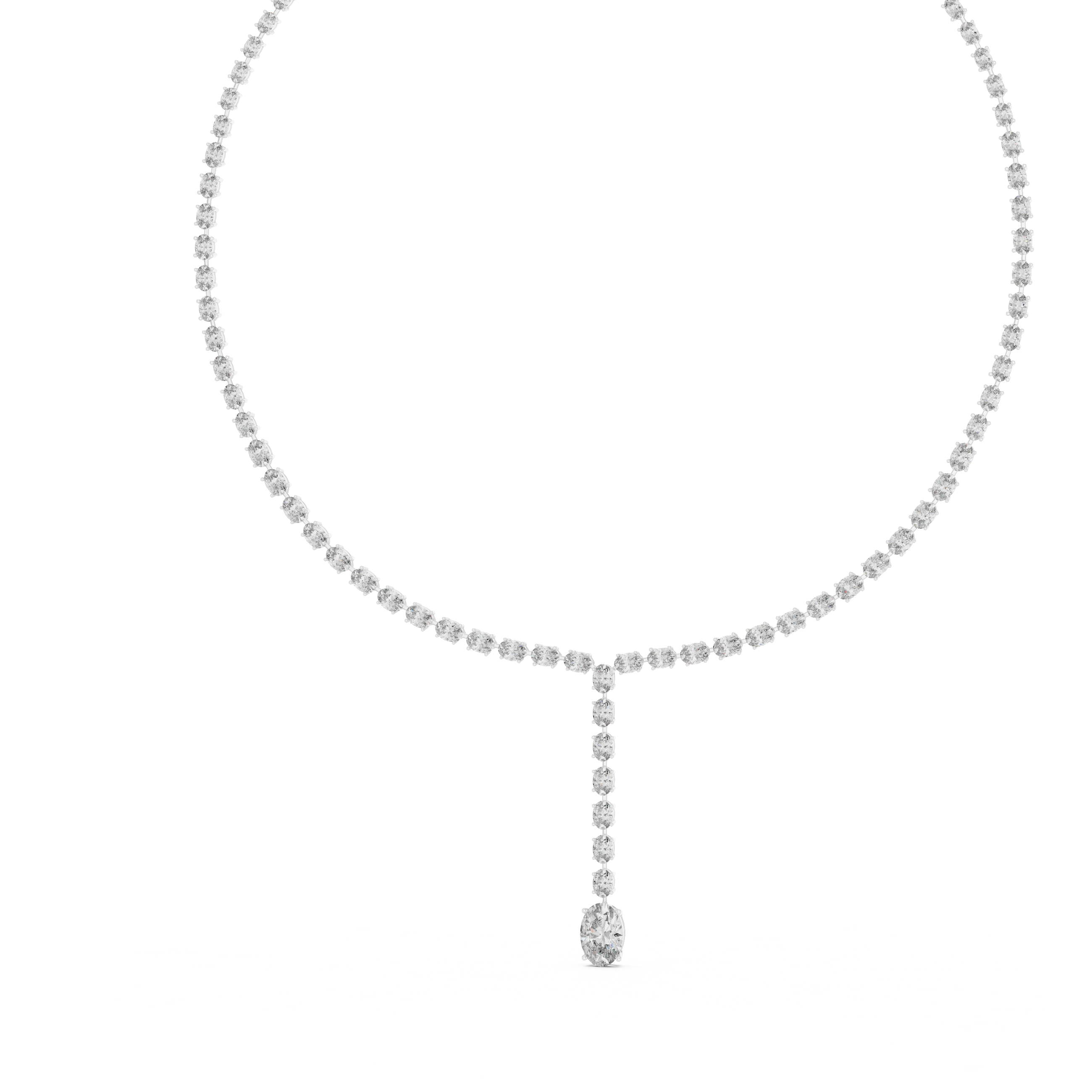 Elegant Y-Drop Tennis Necklace with Oval Accent