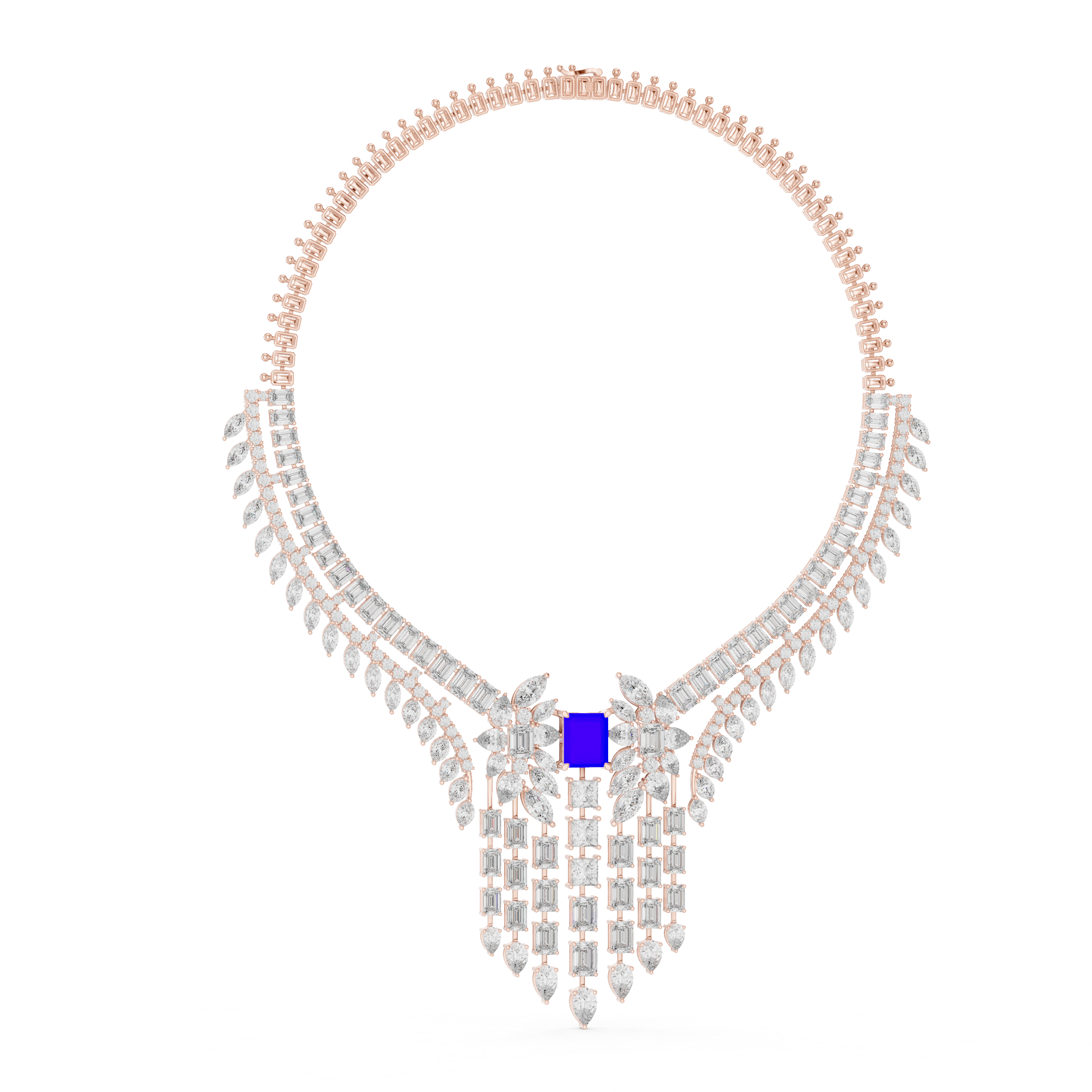 Royal Sapphire Cascade Diamond Statement Necklace