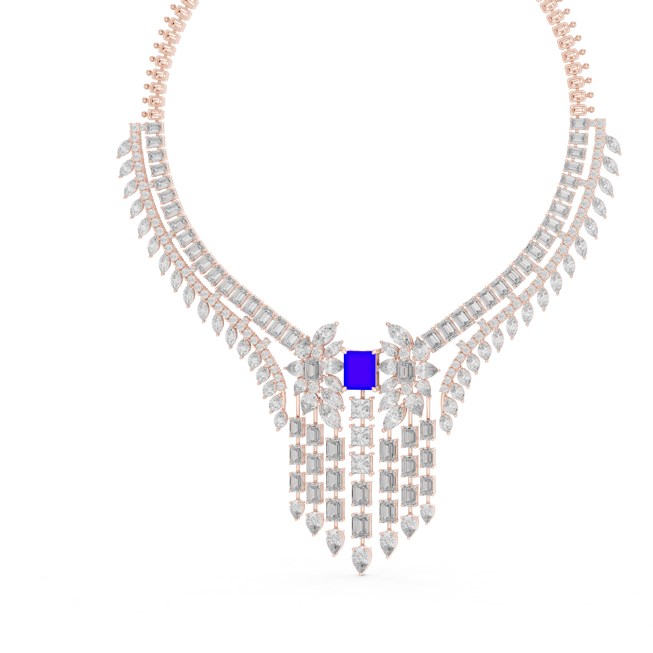 Royal Sapphire Cascade Diamond Statement Necklace
