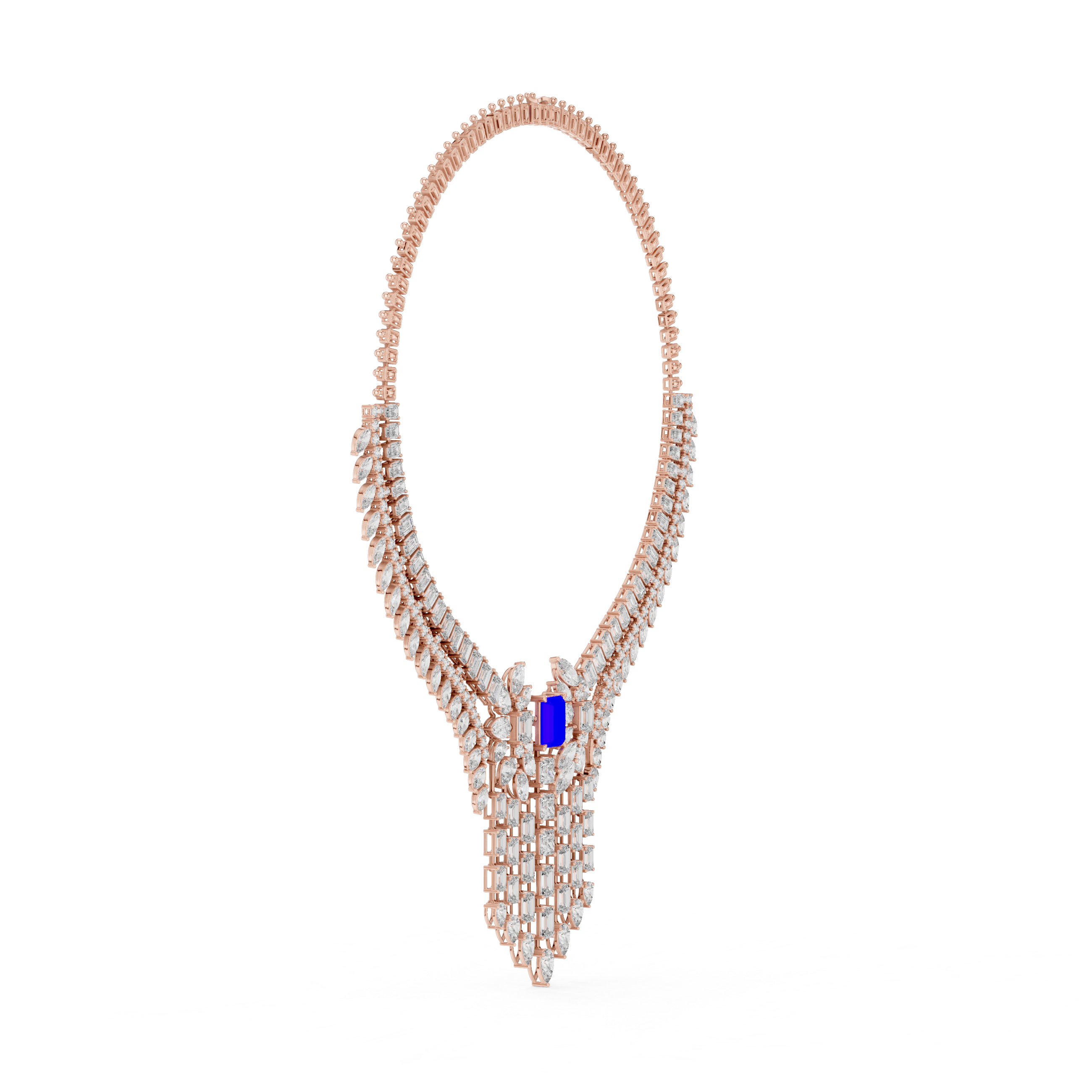 Royal Sapphire Cascade Diamond Statement Necklace