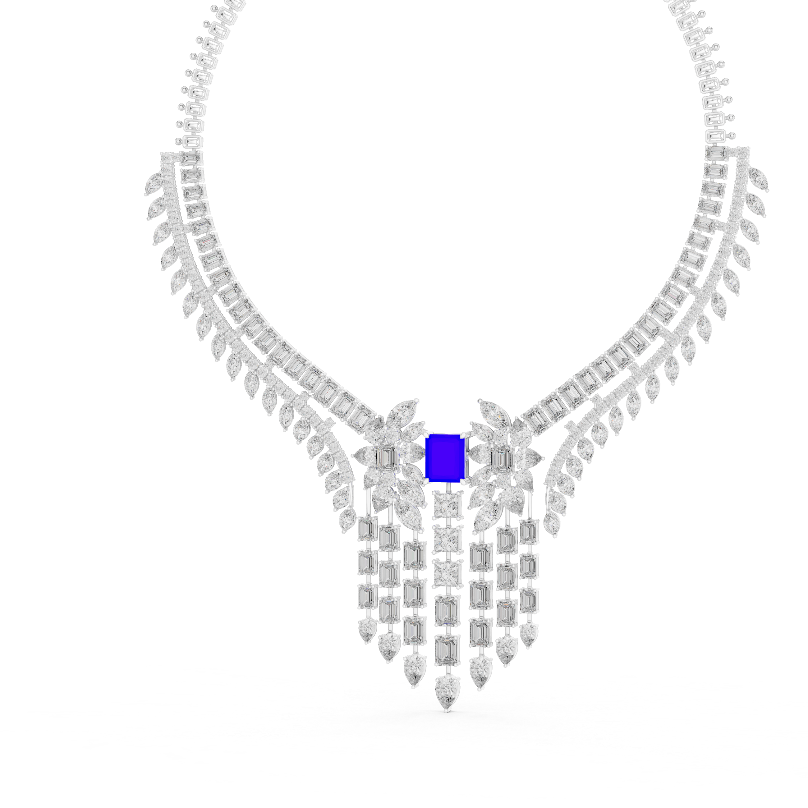 Royal Sapphire Cascade Diamond Statement Necklace