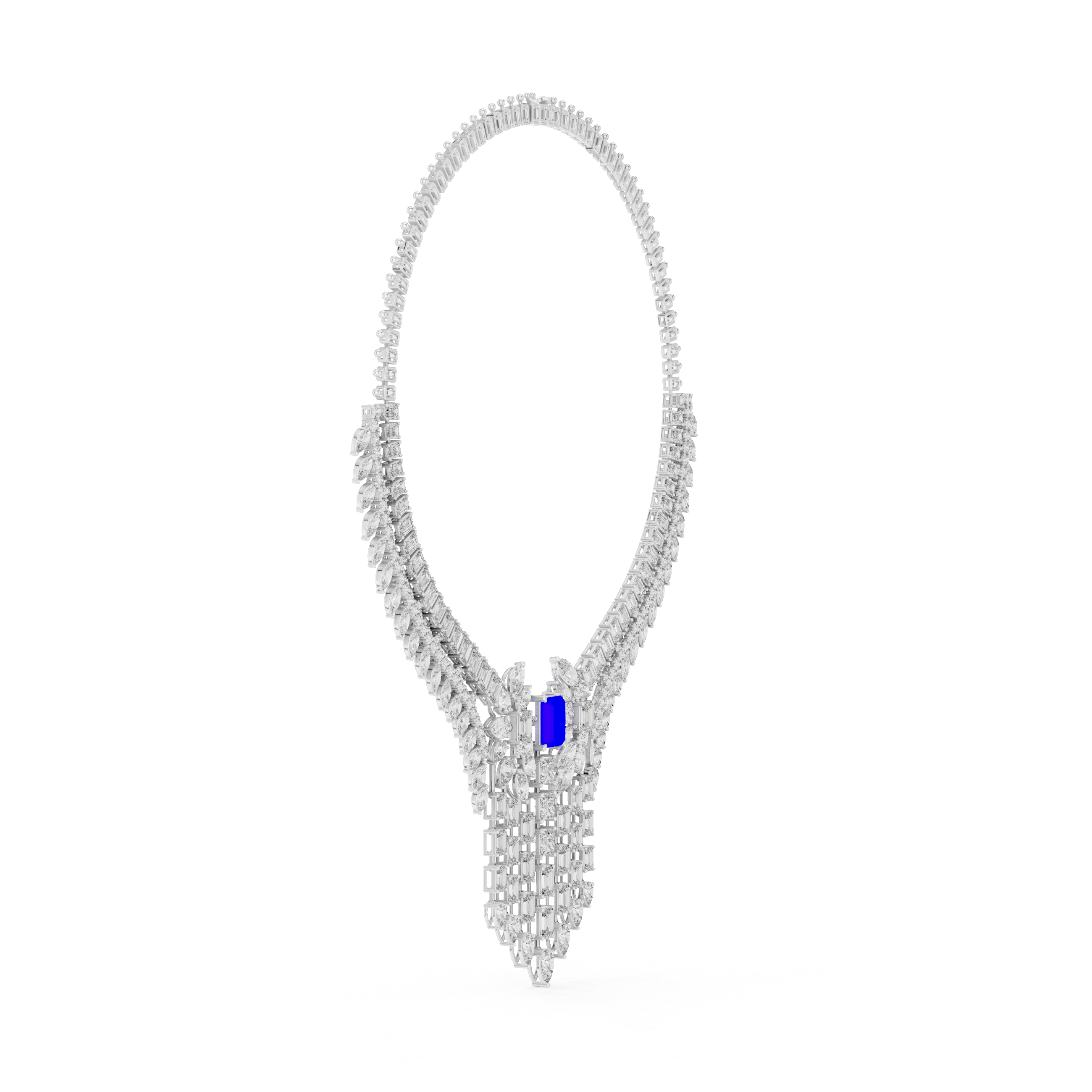 Royal Sapphire Cascade Diamond Statement Necklace