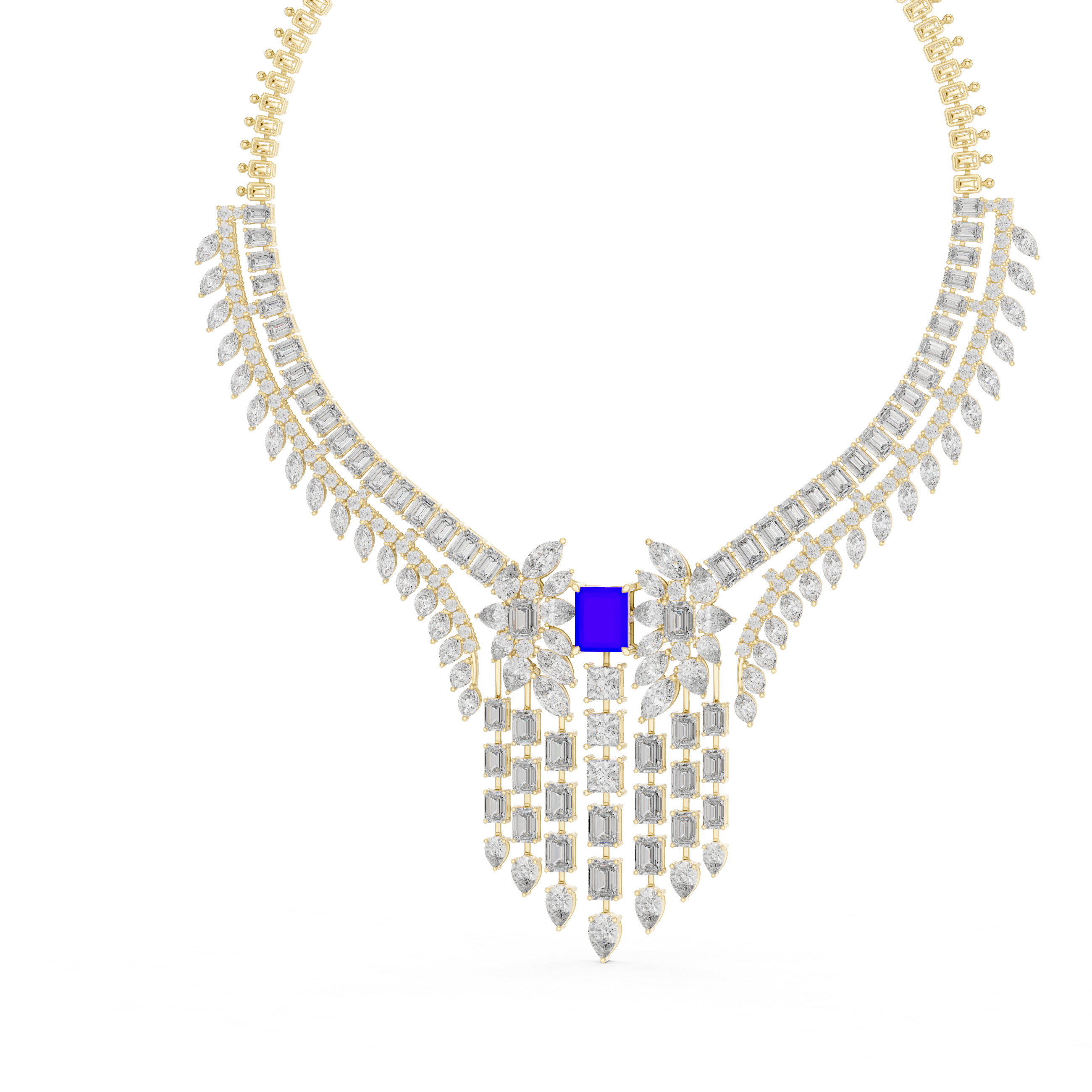 Royal Sapphire Cascade Diamond Statement Necklace