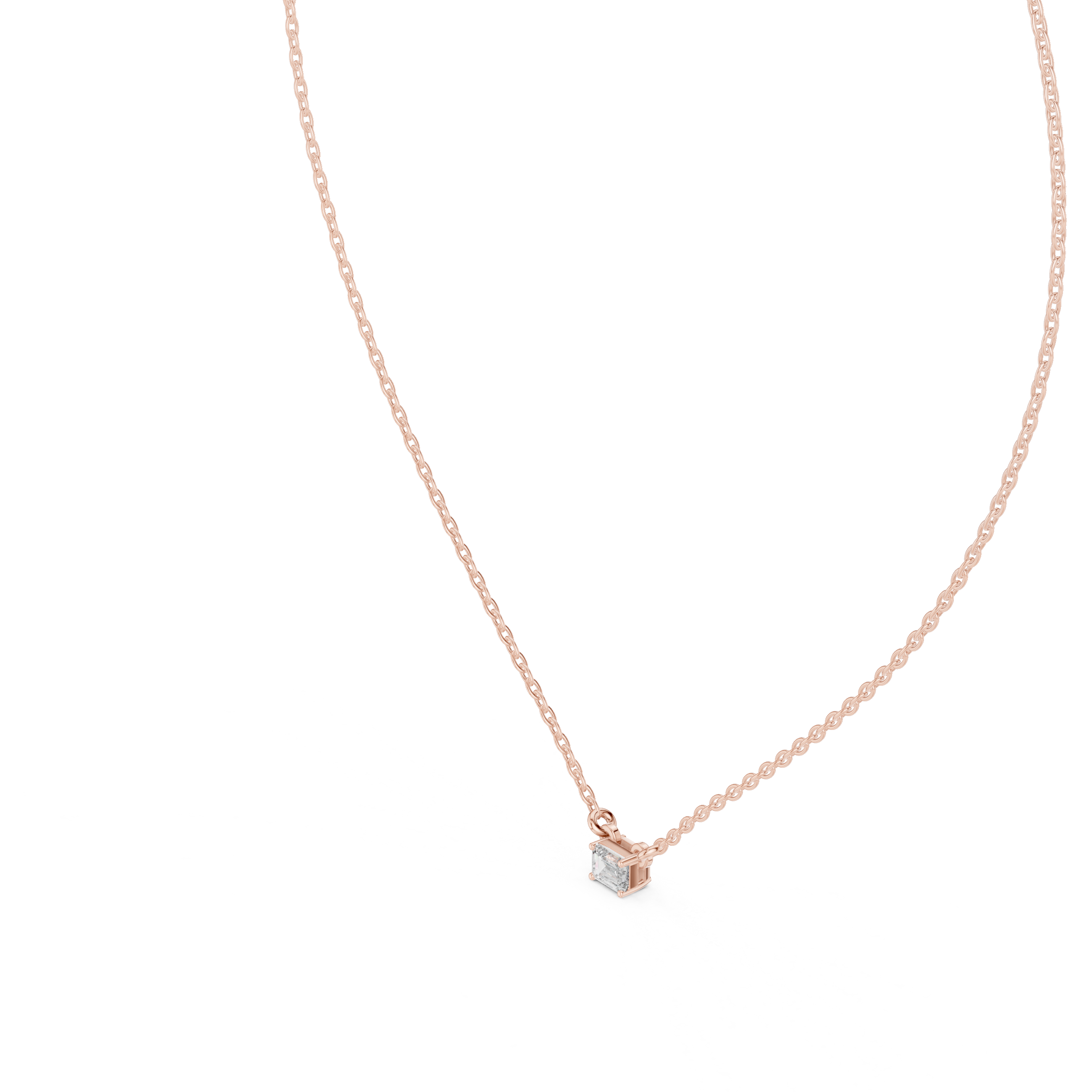 Minimal Emerald Cut Solitaire Diamond Pendant Necklace