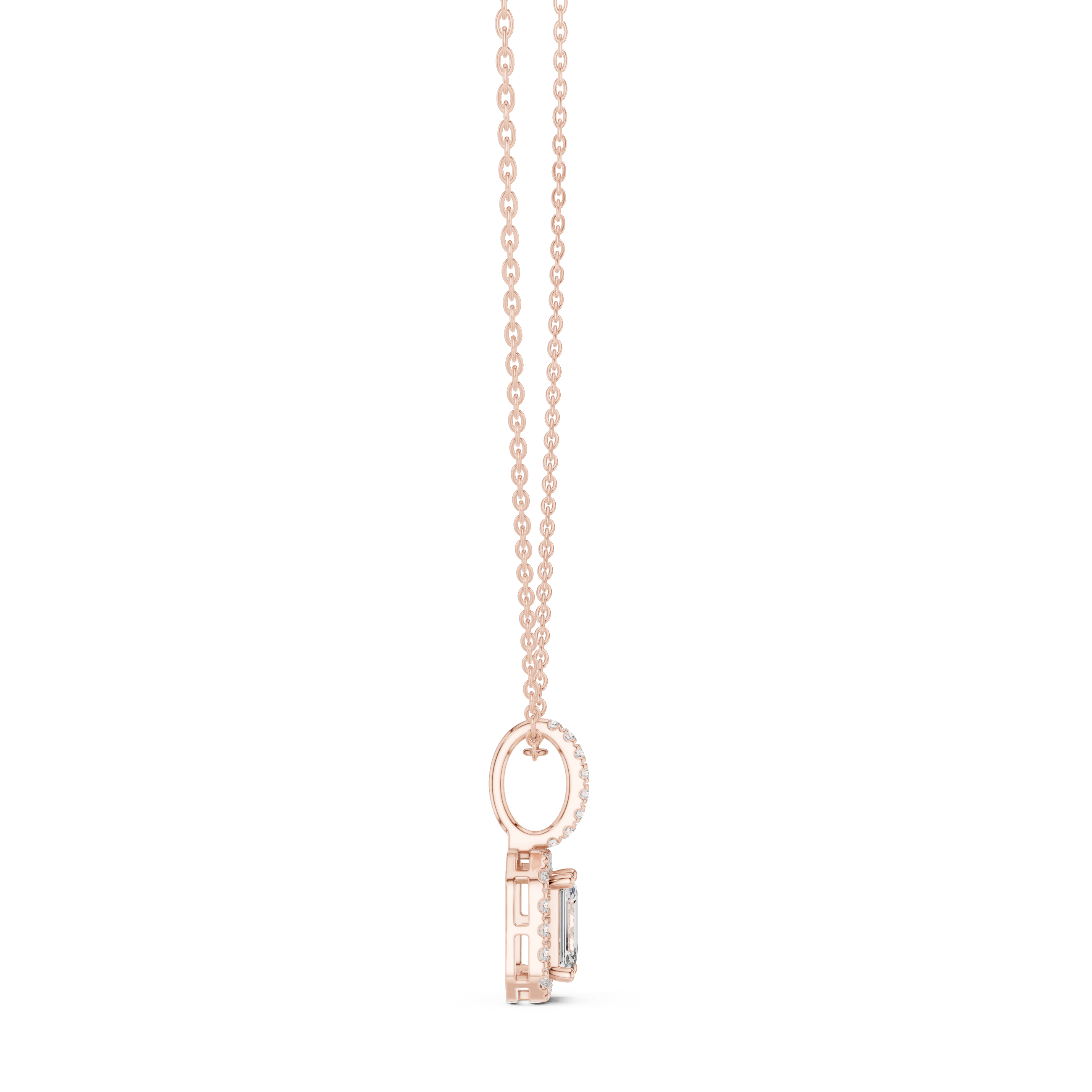 Emerald Cut Halo Diamond Pendant Necklace