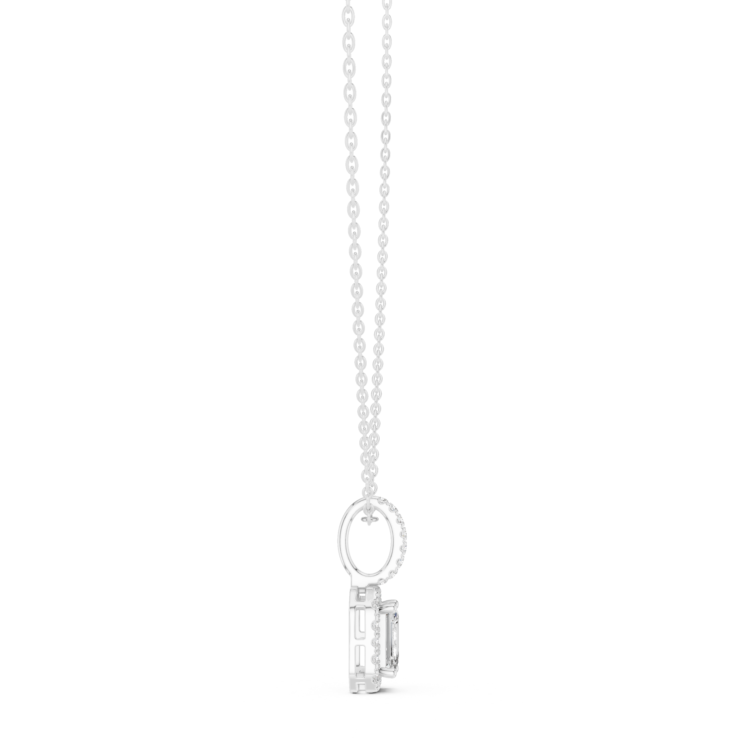 Emerald Cut Halo Diamond Pendant Necklace