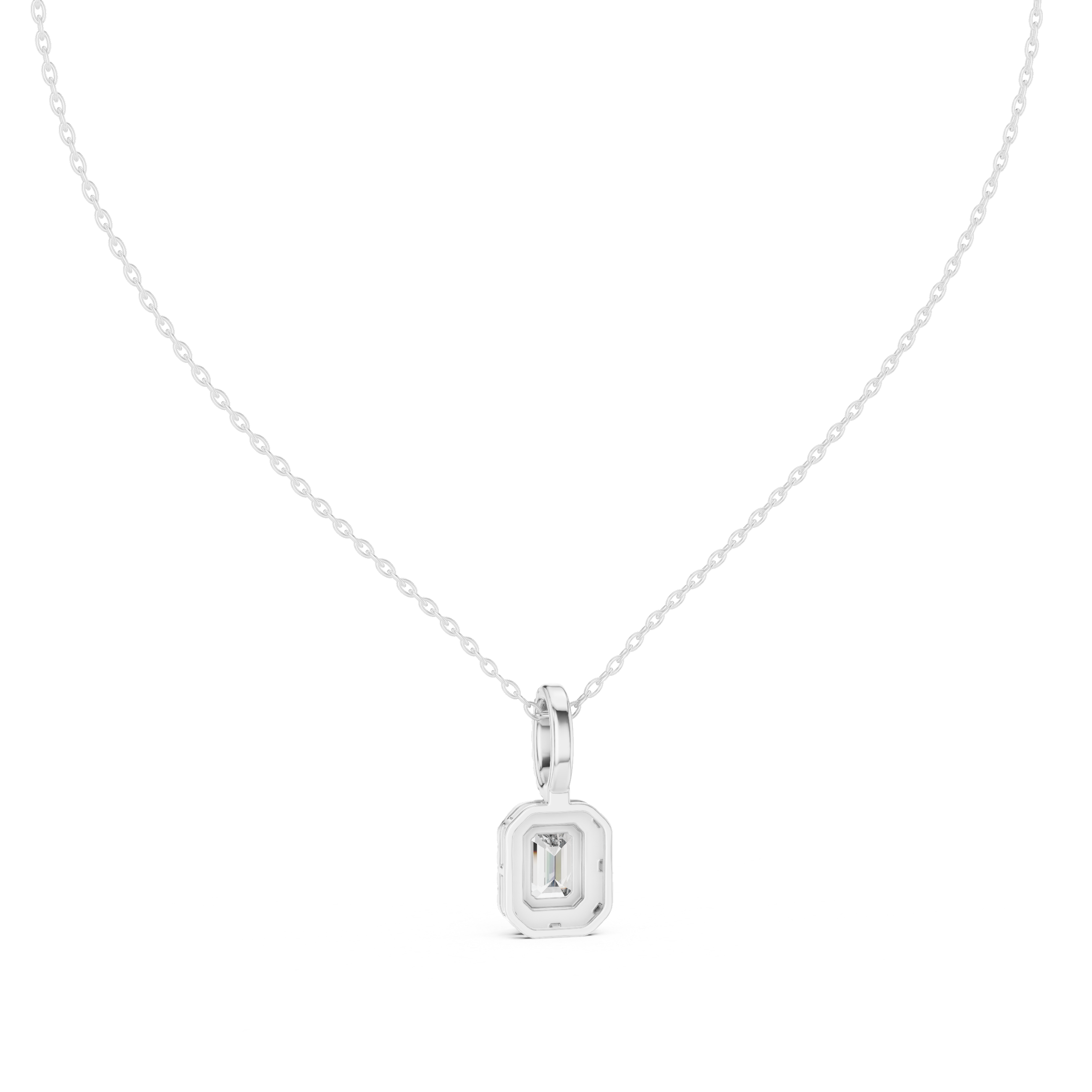 Emerald Cut Halo Diamond Pendant Necklace