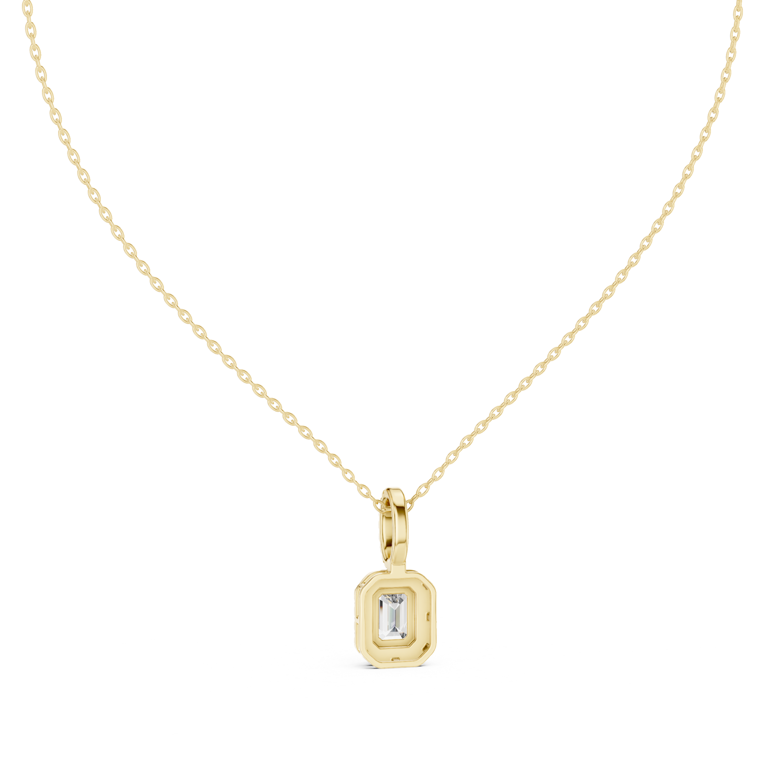 Emerald Cut Halo Diamond Pendant Necklace
