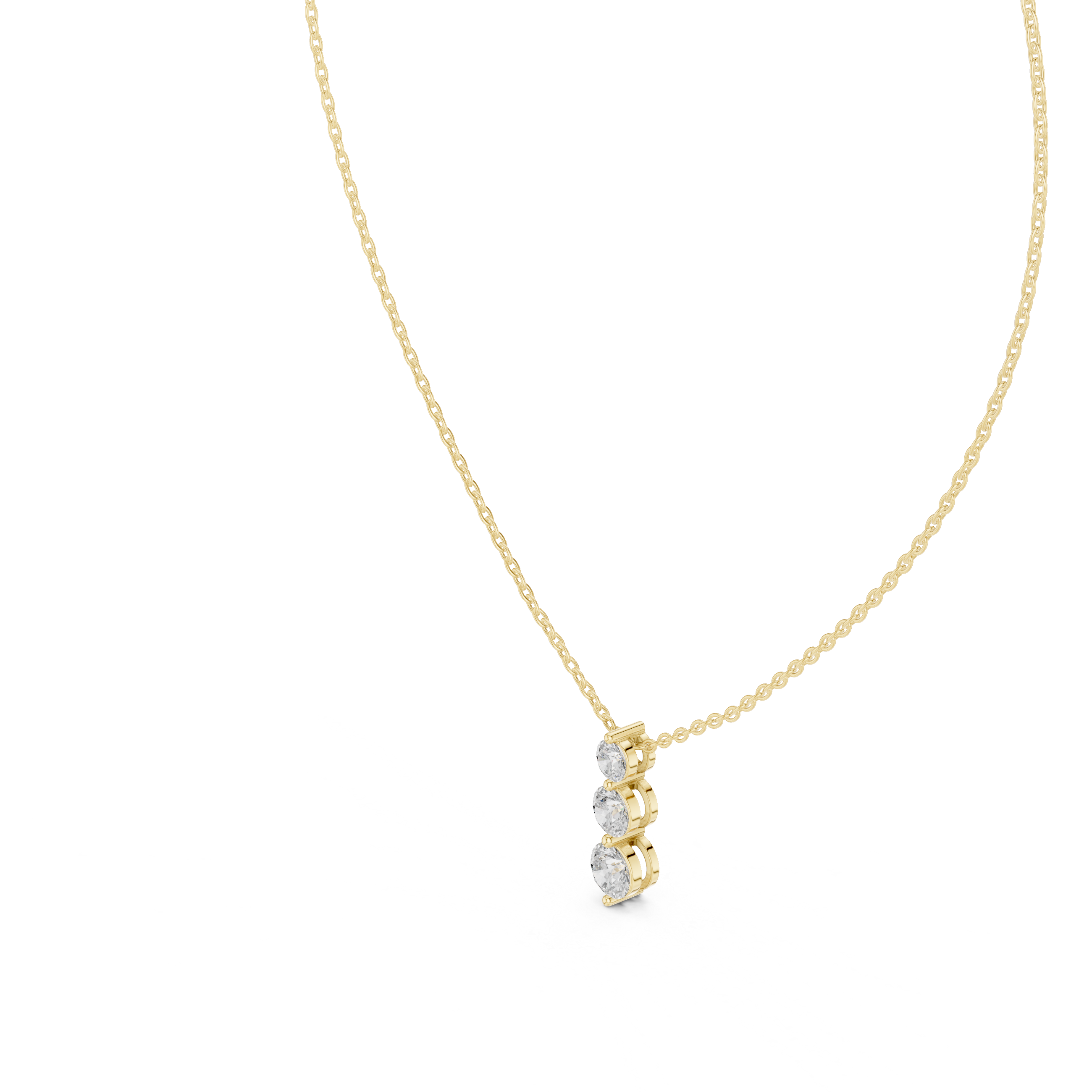 Three Stone Vertical Diamond Drop Pendant Necklace