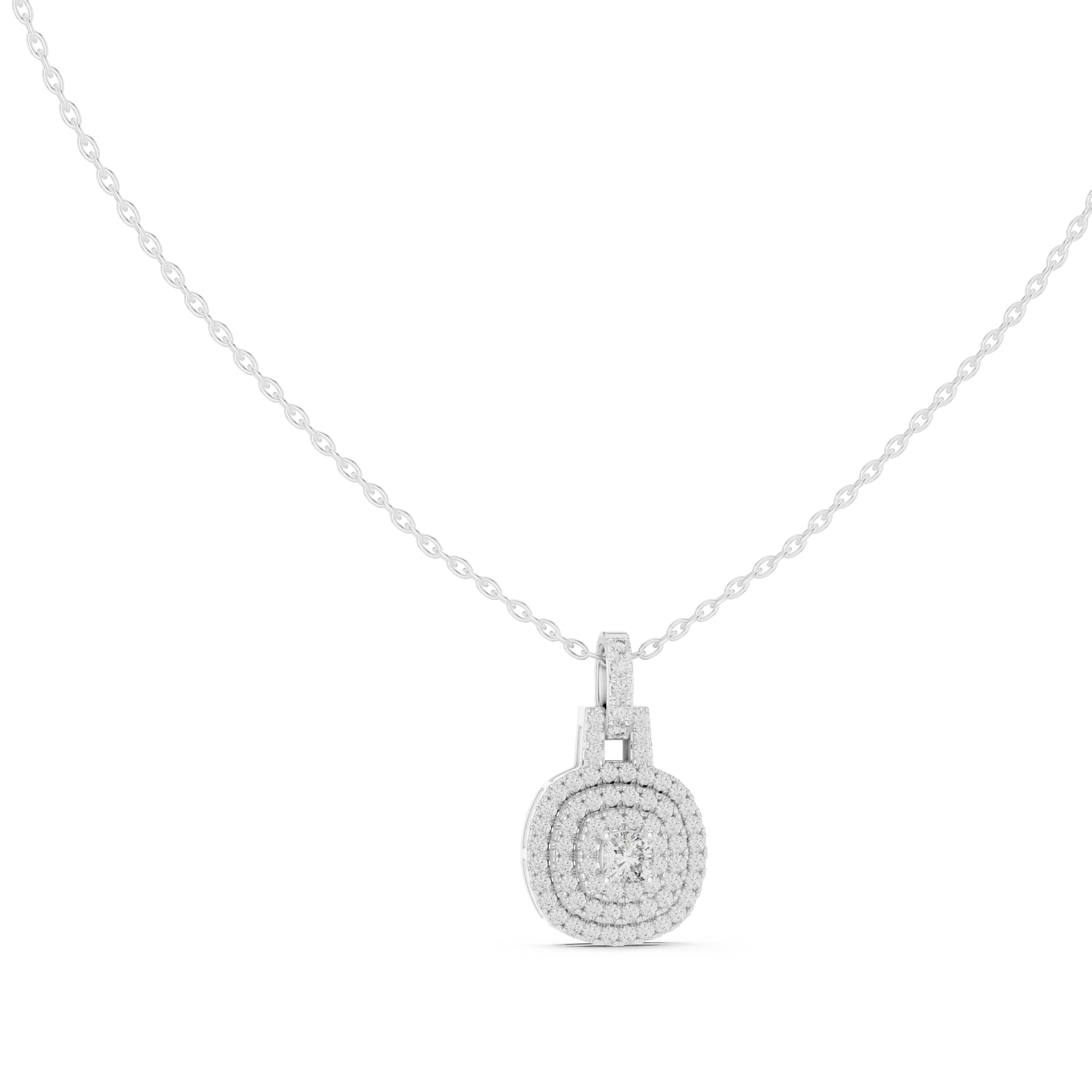Round Halo Cluster Diamond Pendant Necklace