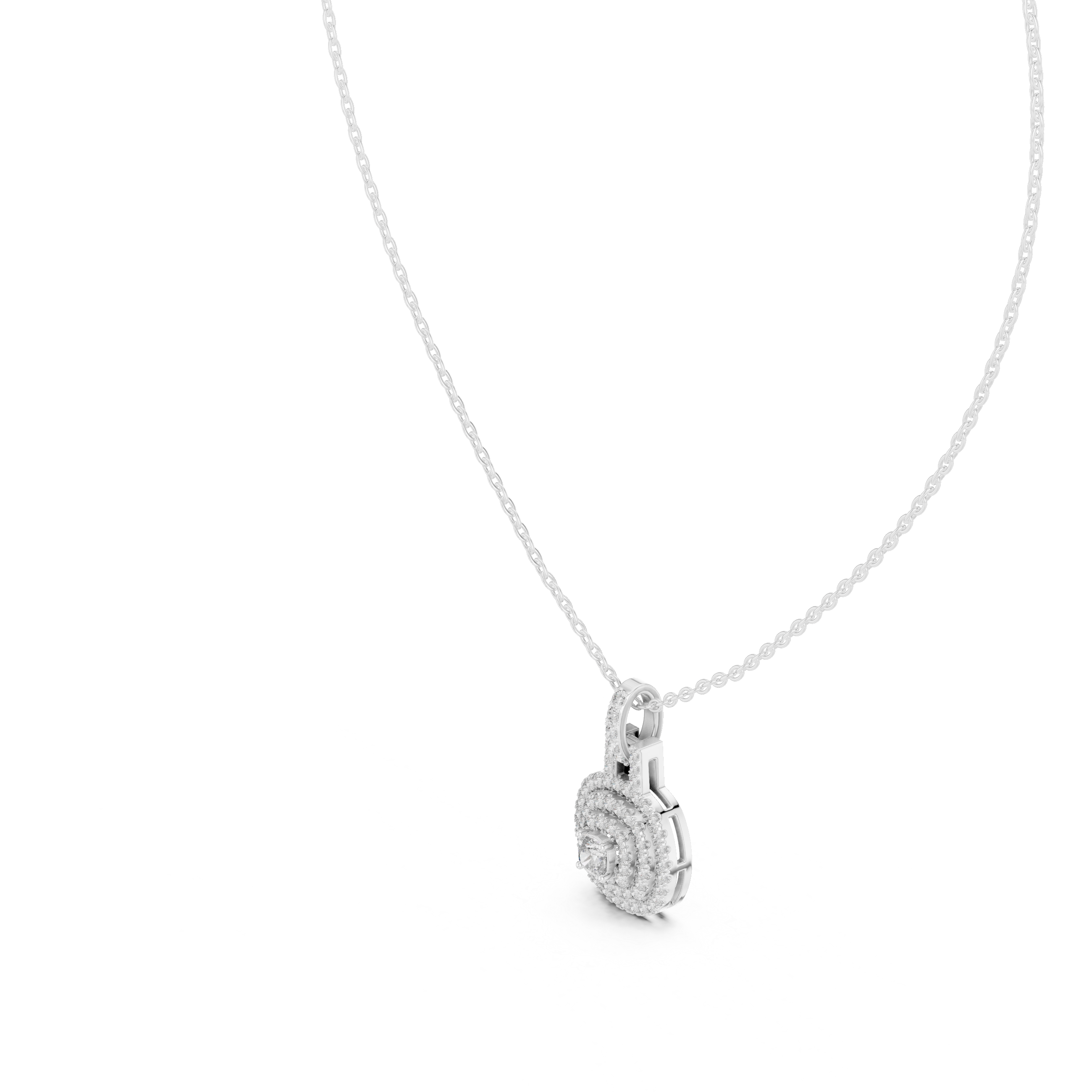 Round Halo Cluster Diamond Pendant Necklace