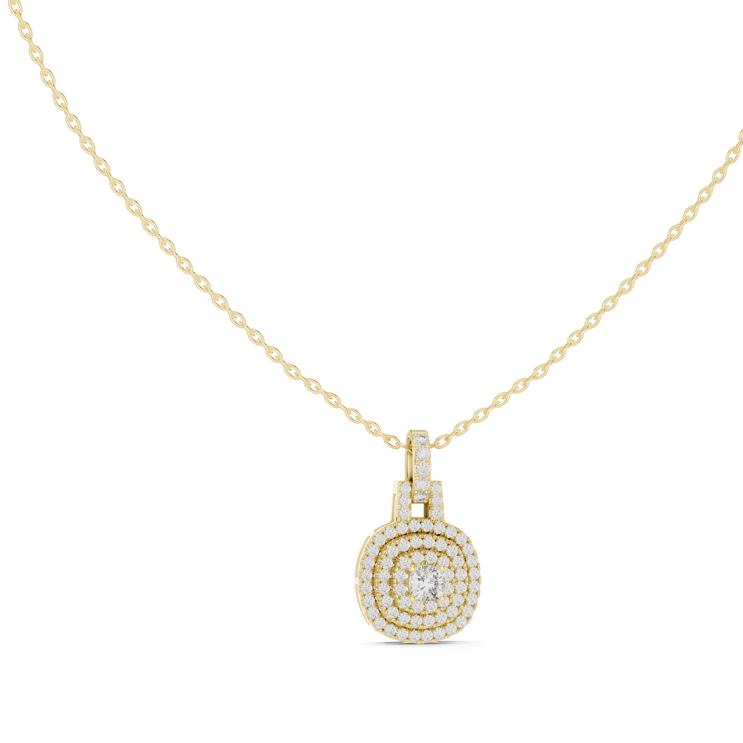 Round Halo Cluster Diamond Pendant Necklace