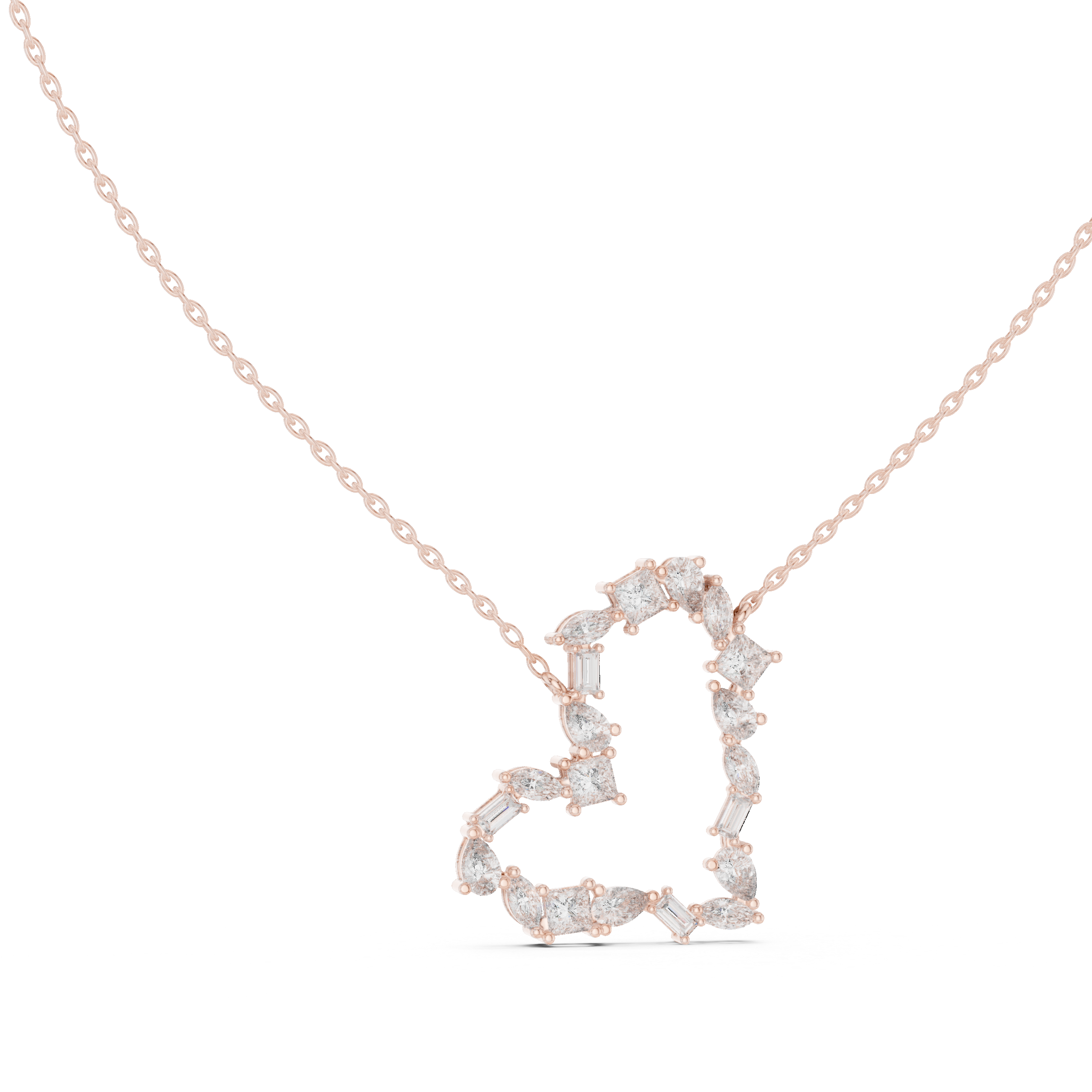 Open Heart Multi-Cut Diamond Pendant Necklace
