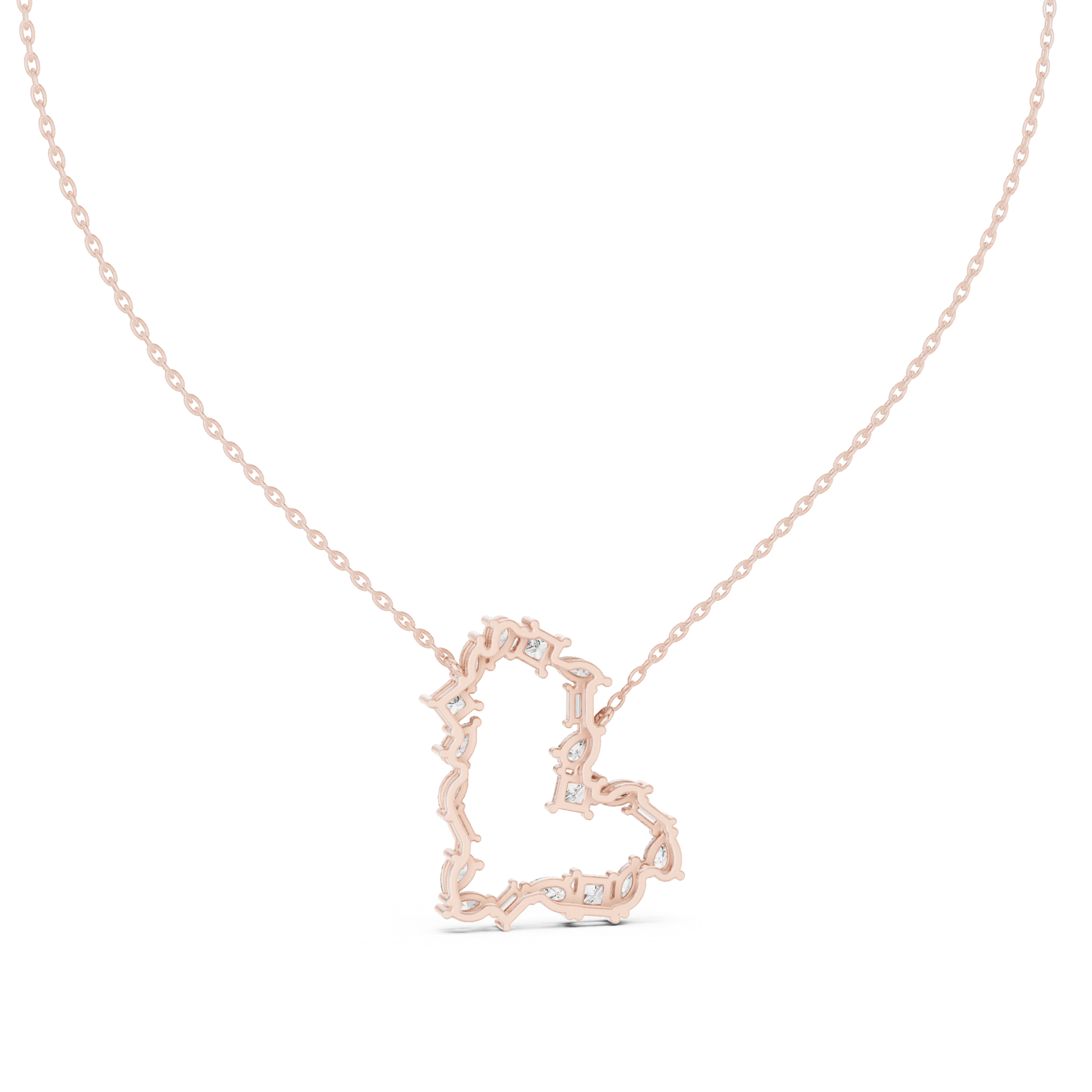 Open Heart Multi-Cut Diamond Pendant Necklace