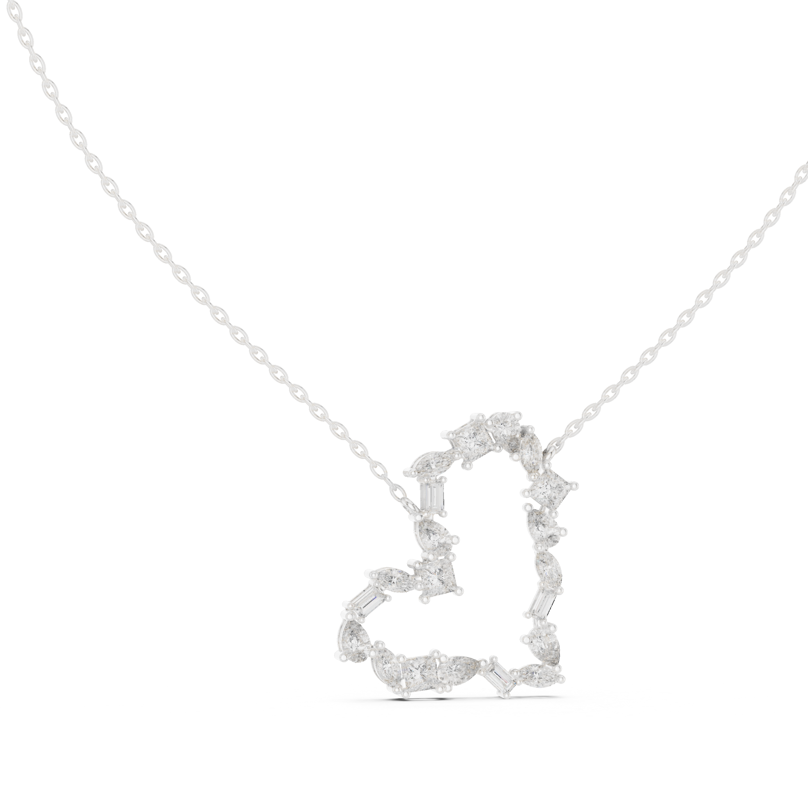 Open Heart Multi-Cut Diamond Pendant Necklace