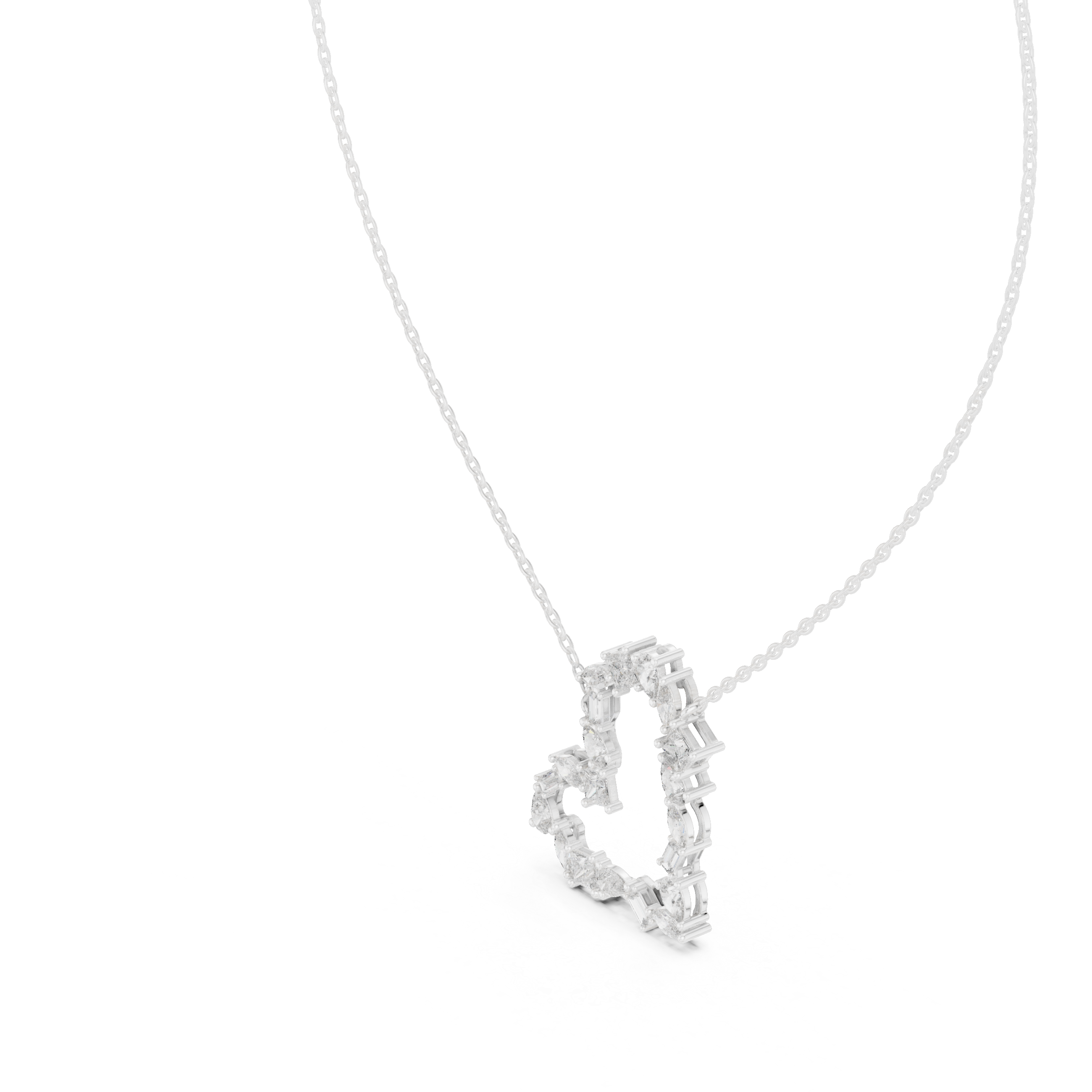 Open Heart Multi-Cut Diamond Pendant Necklace