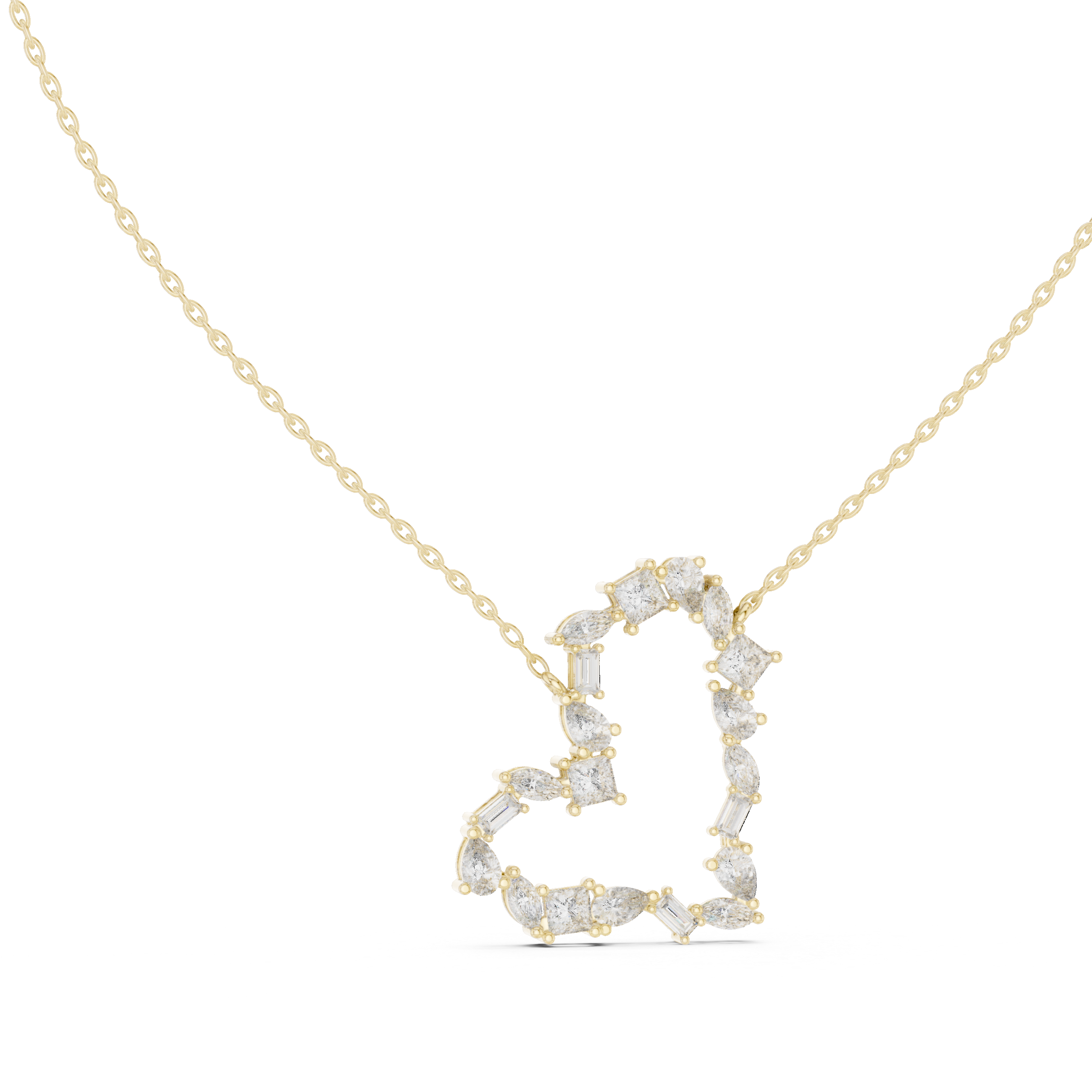 Open Heart Multi-Cut Diamond Pendant Necklace