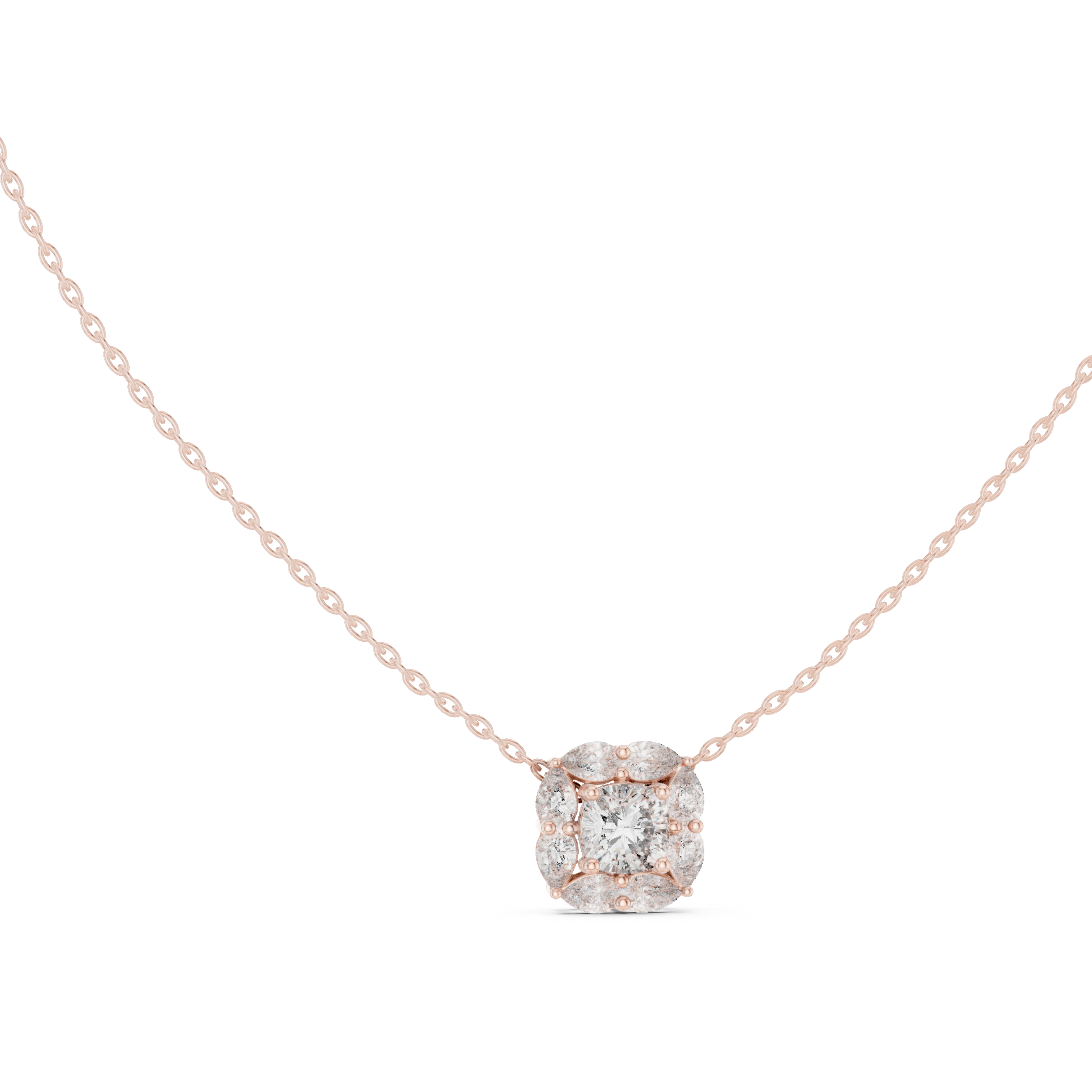 Cushion Cut Diamond Cluster Pendant Necklace
