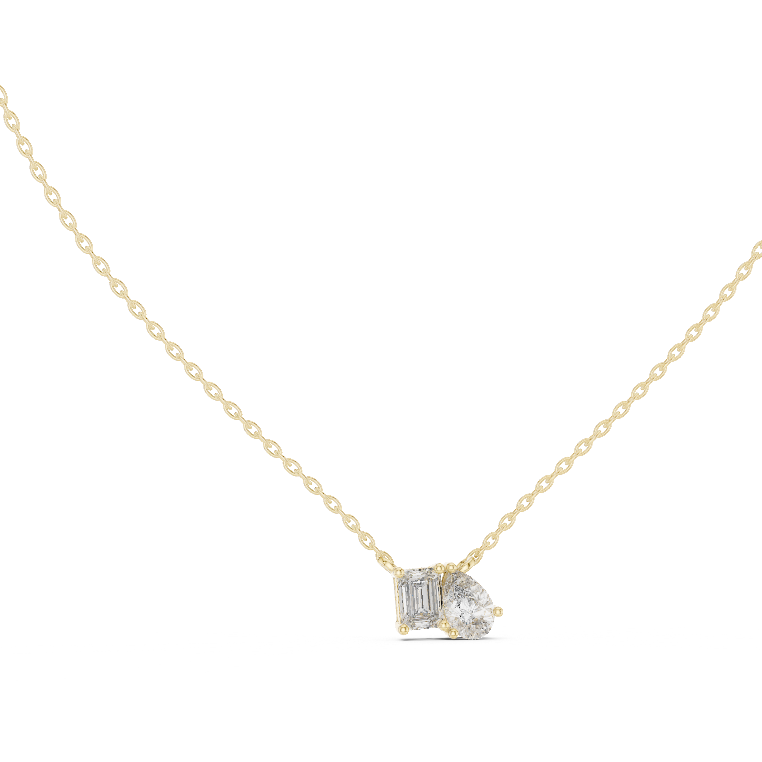 Emerald & Pear Cut Diamond Duo Pendant Necklace