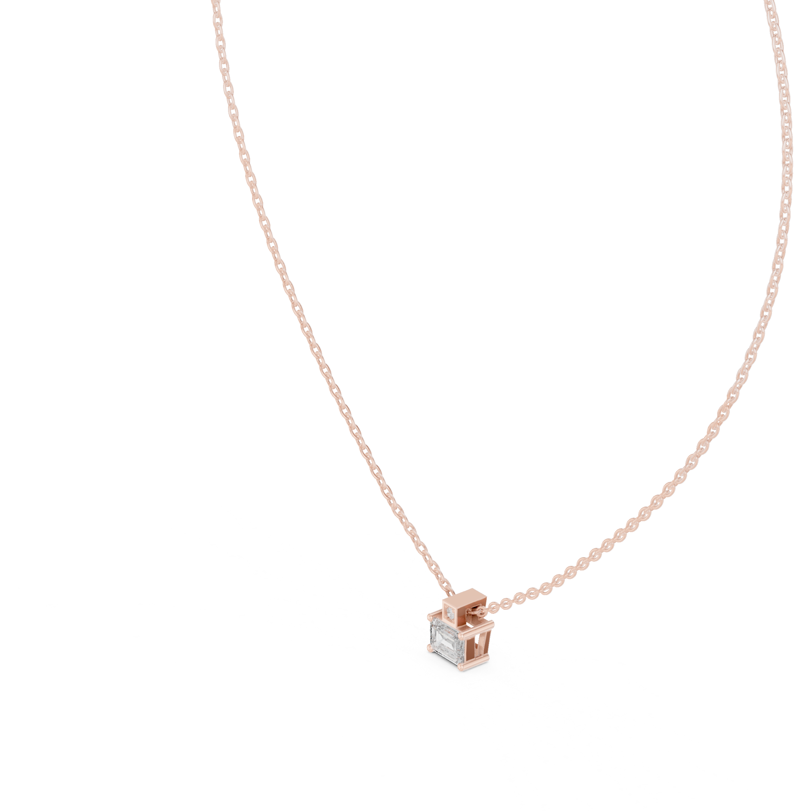 Minimal Emerald Cut Diamond Pendant Necklace