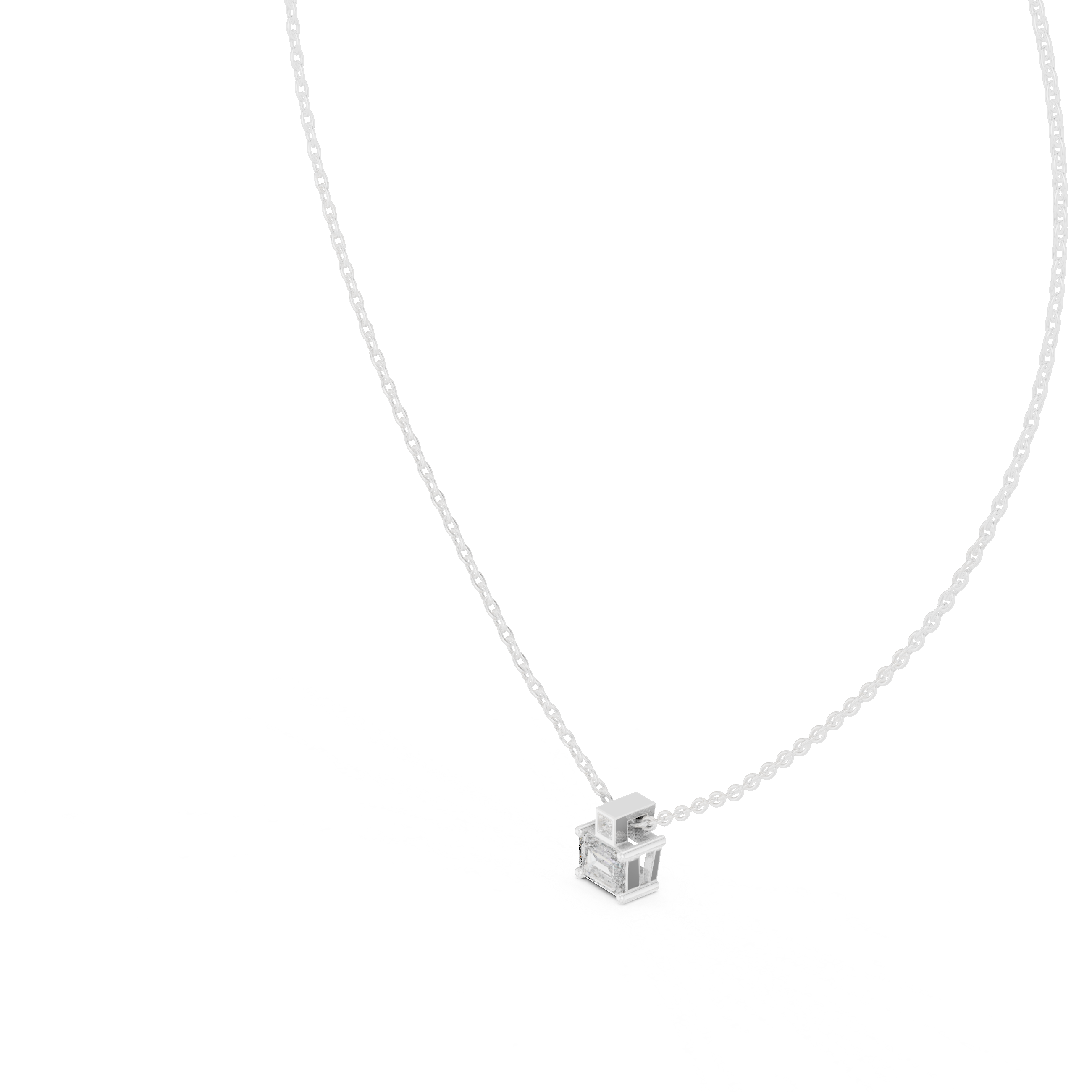 Minimal Emerald Cut Diamond Pendant Necklace