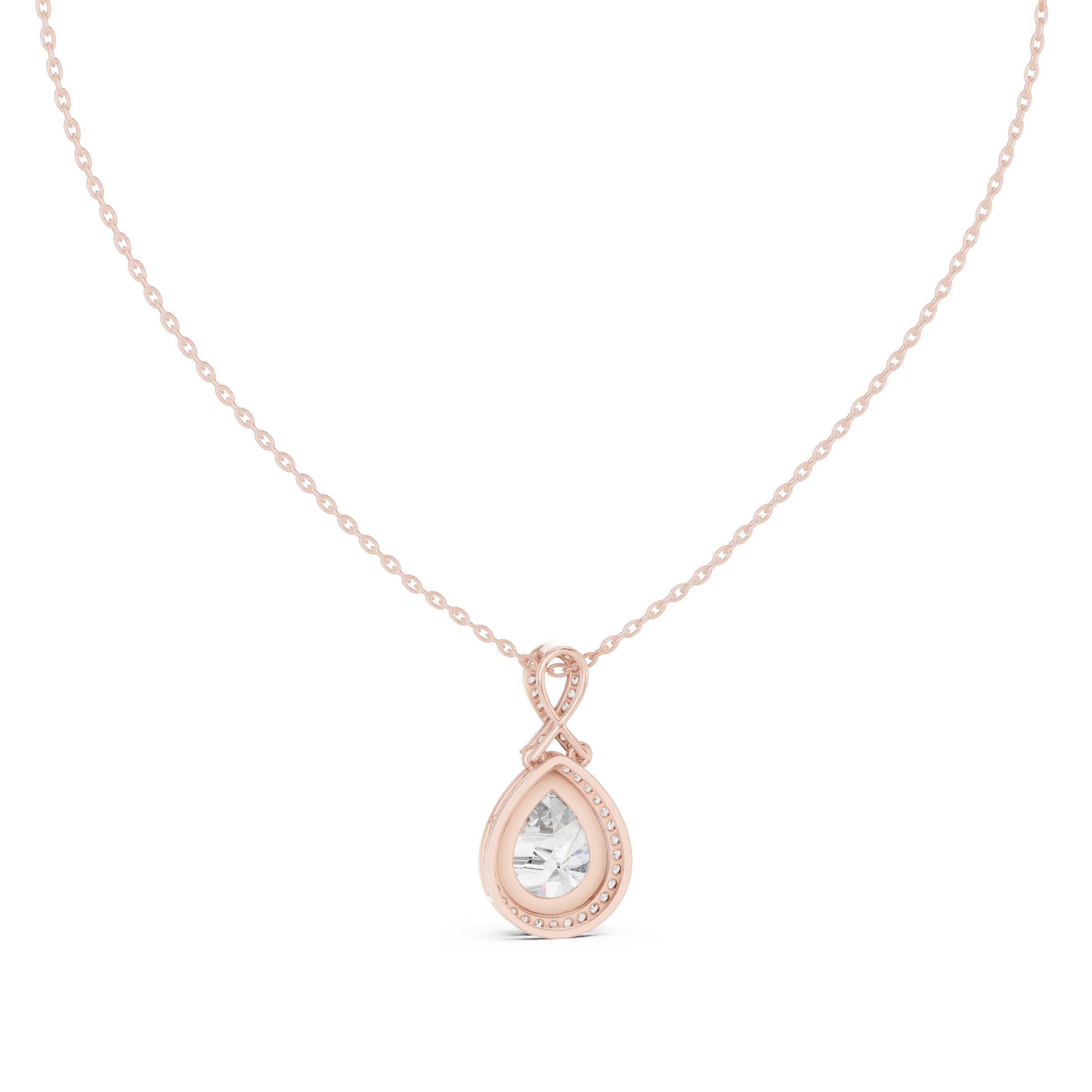 Pear Cut Halo Drop Pendant Necklace